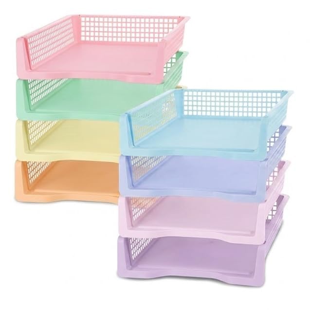 8 Pack Boho Plastic Turn in Paper Trays for Classroom Storage Bin Basket Organizers for School Teacher Supplies Classroom Office Home Organization Storage Tray Holds 4A Paper File Document