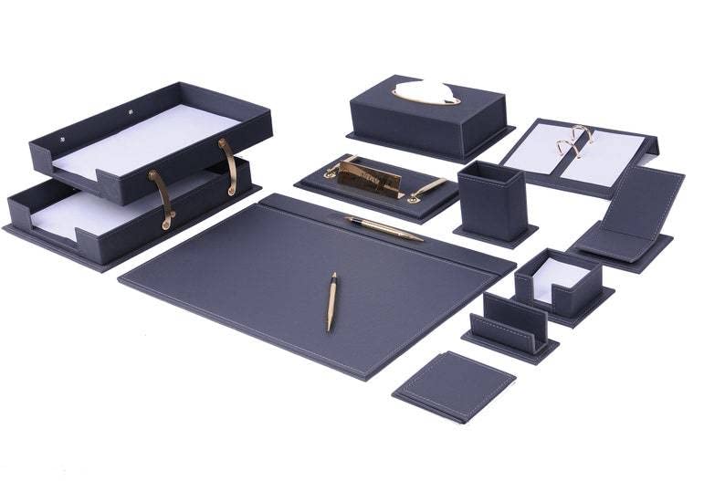 Desk Organizers - Desk Accessories - Leather Desk Organizer - Bonded Leather Desk Set - Home Office Accessories - Desk Supplies - Leather Desk Set - Office Accessories - 14 PCS (Black)