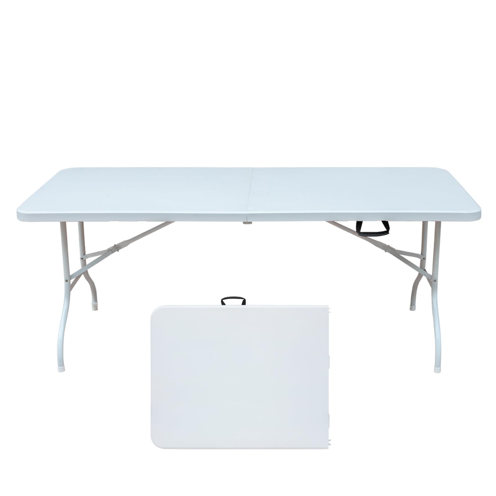 Portable Plastic Folding Table 4ft/6ft/8ft Heavy Duty White Black Picnic Dining Table Fold-in-Half for Camp Party Kitchen Indoor Outdoor