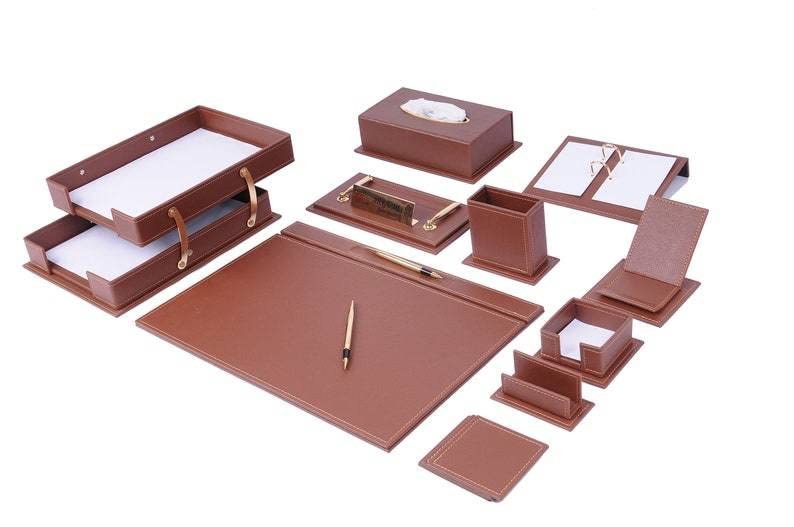 Desk Organizers - Desk Accessories - Leather Desk Organizer - Bonded Leather Desk Set - Home Office Accessories - Desk Supplies - Leather Desk Set - Office Accessories - 14 PCS (Black)