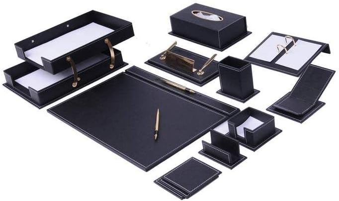 Desk Organizers - Desk Accessories - Leather Desk Organizer - Bonded Leather Desk Set - Home Office Accessories - Desk Supplies - Leather Desk Set - Office Accessories - 14 PCS (Black)