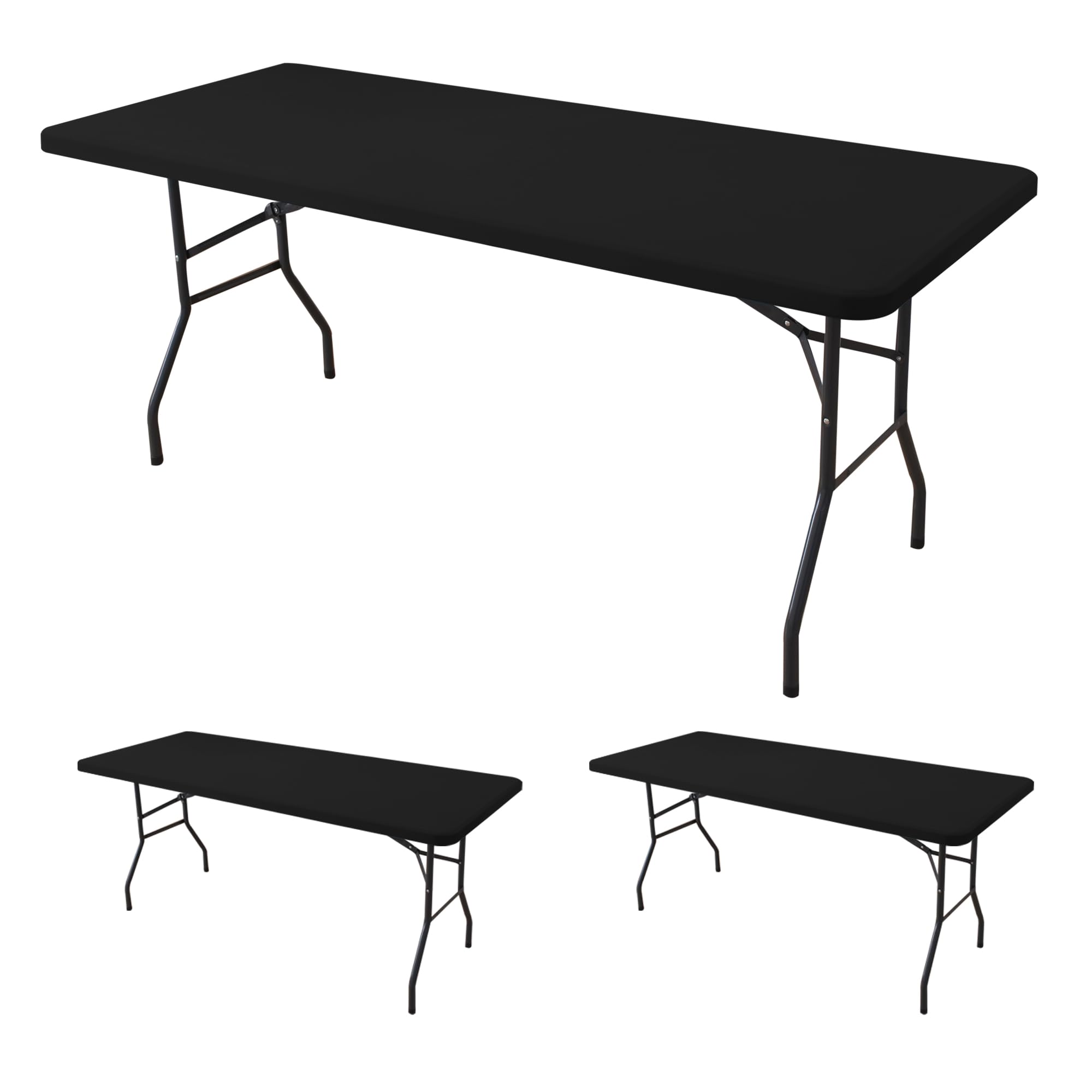 Fitted Tablecloth for 6 Foot Rectangle Tables-6 Pack Black Elastic Outdoor Picnic Table Cover-Spandex Stretch Folding Table Cloths 6 ft for Camping Dining Room Patio Kitchen Banquet Party