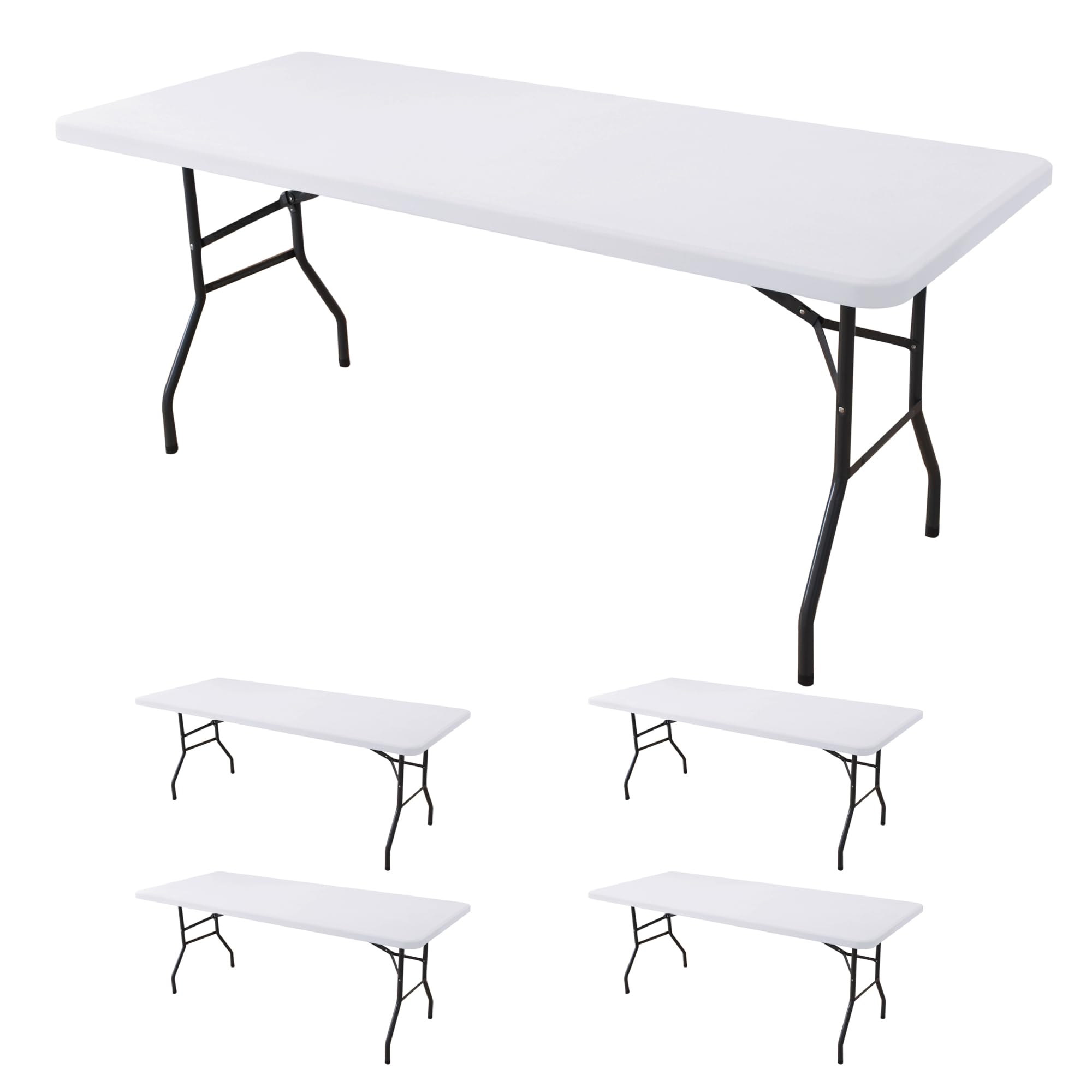 Fitted Tablecloth for 6 Foot Rectangle Tables-6 Pack Black Elastic Outdoor Picnic Table Cover-Spandex Stretch Folding Table Cloths 6 ft for Camping Dining Room Patio Kitchen Banquet Party