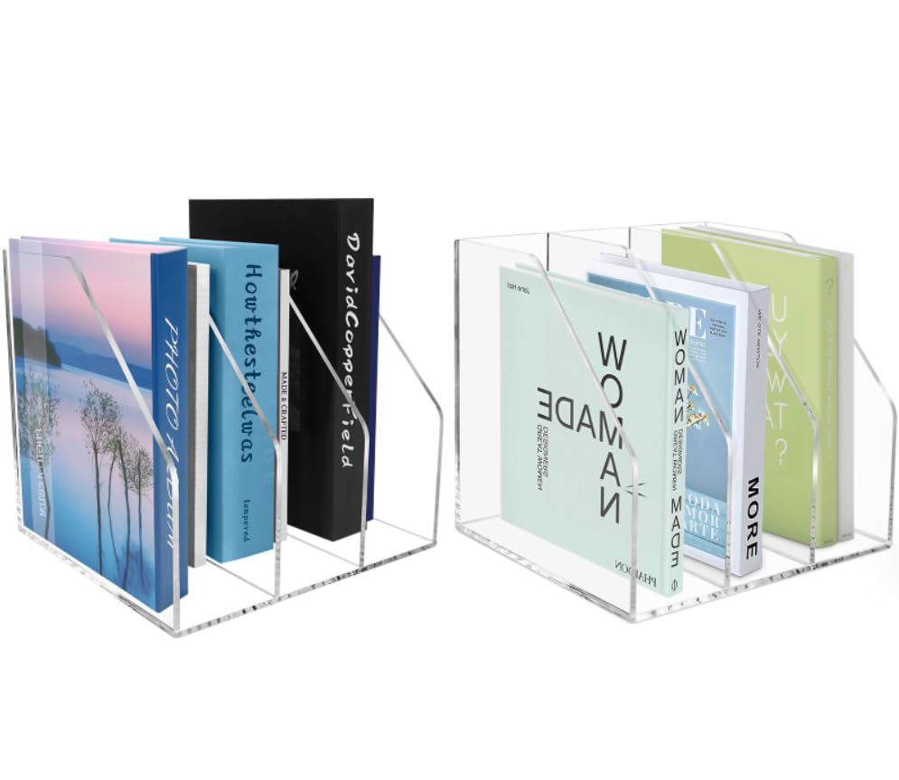 4 Pack- Stackable Paper Letter Tray,Clear Acrylic Magazine Holder and File Organizer - Sleek Desk Organizer for Home Office, Bookshelf, or Workspace - Space-Saving Transparent Document Holder