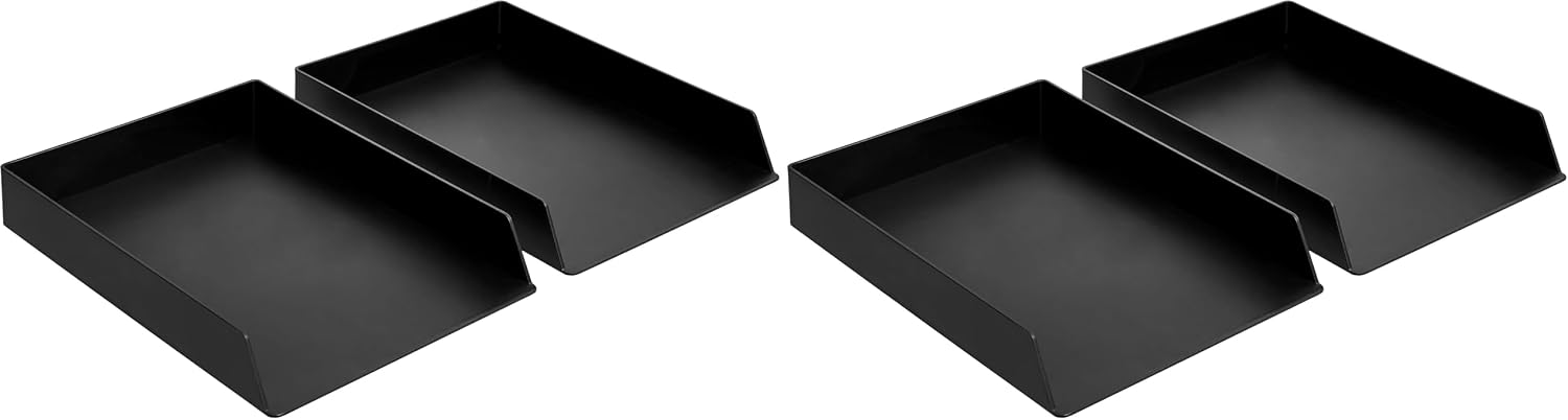 Amazon Basics Rectangular Plastic Desk Organizer, Letter Tray for Documents and Office Supplies, File Storage, Black, 12-Pack