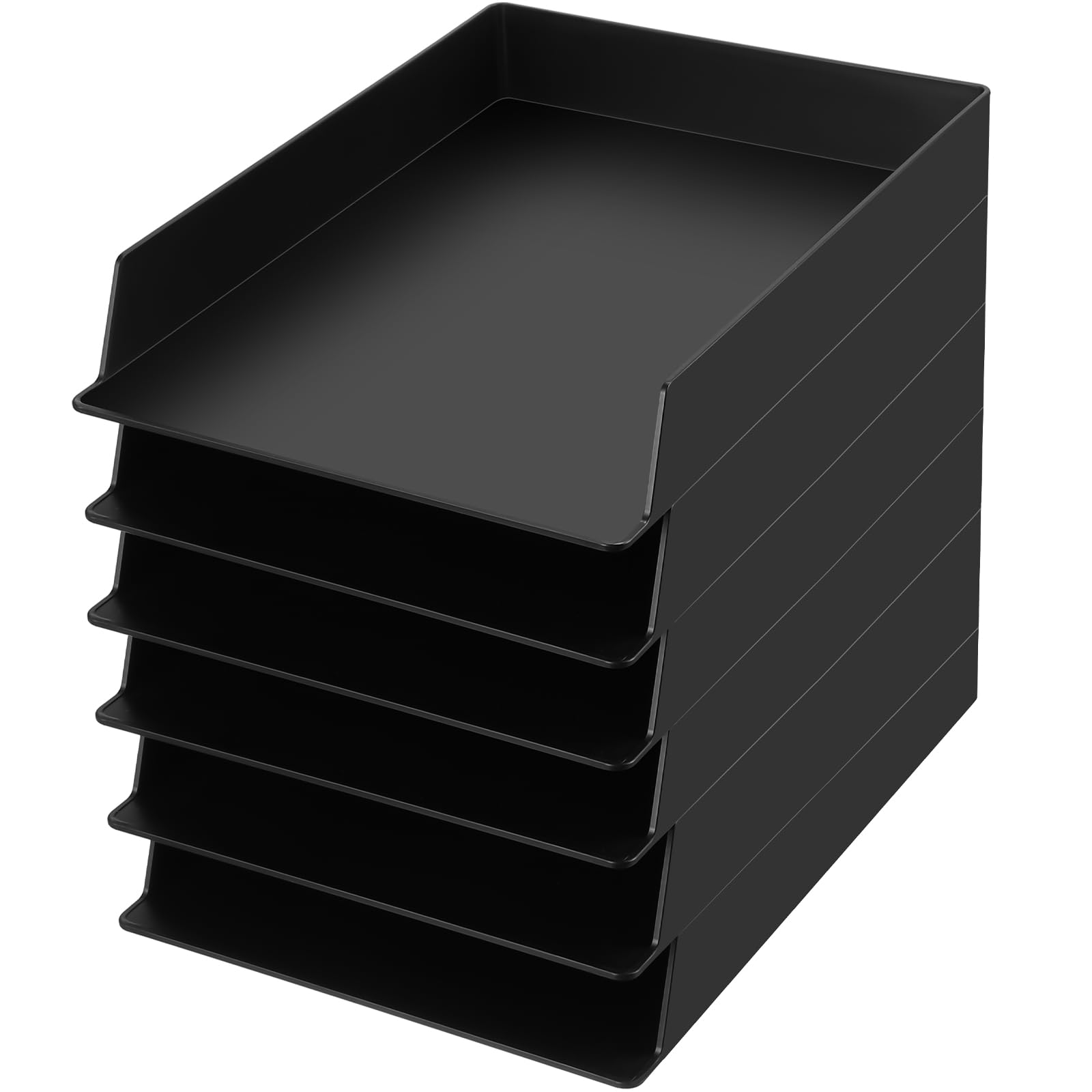 Wenqik 12 Pcs Stackable Paper Trays Rectangular Plastic Desk Holder Desktop Document File Organizer Storage Letter for Office Classroom (Black)