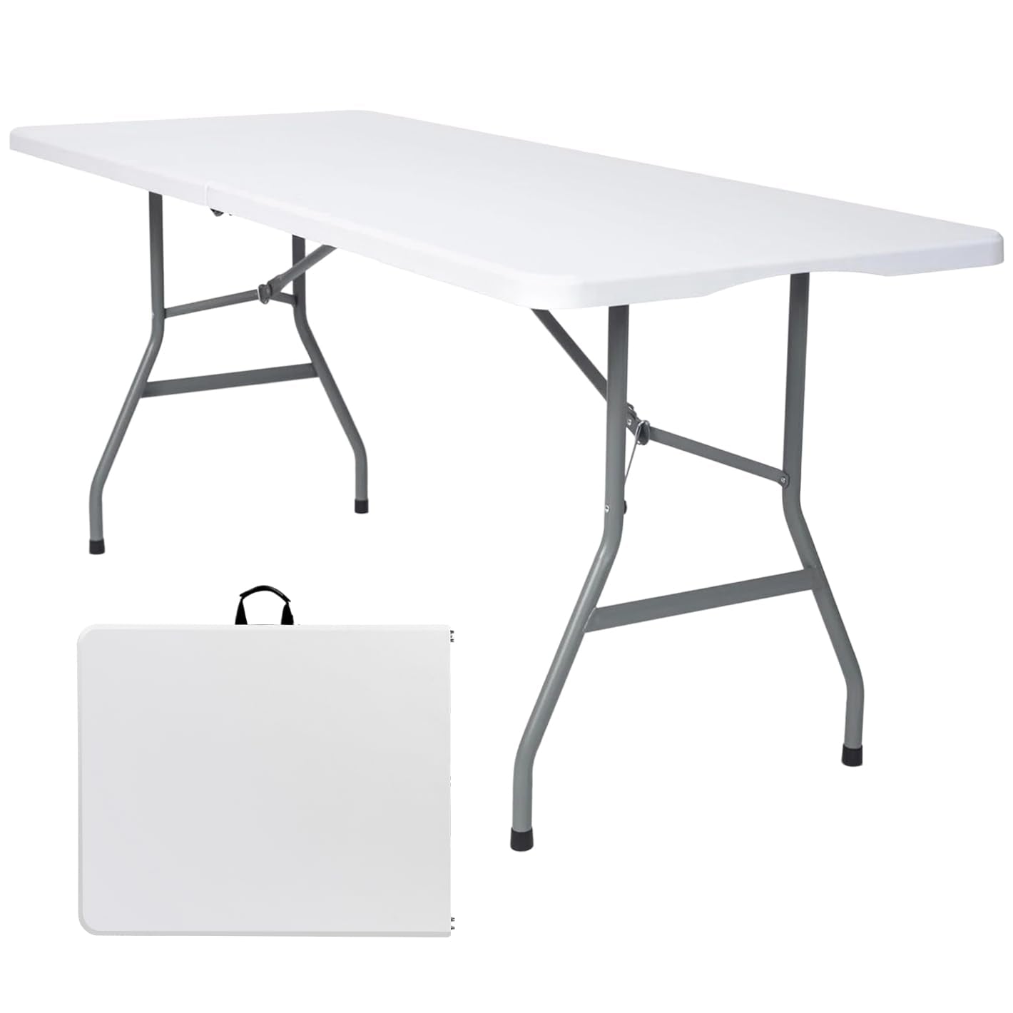 Lakhow Folding Table 6ft Heavy Duty Portable Plastic Fold-in-Half 6 Foot Foldable Table Indoor Outdoor with Parties, Camping Picnic,Folds in Half for Easy Storage, No Assembly Required, Black