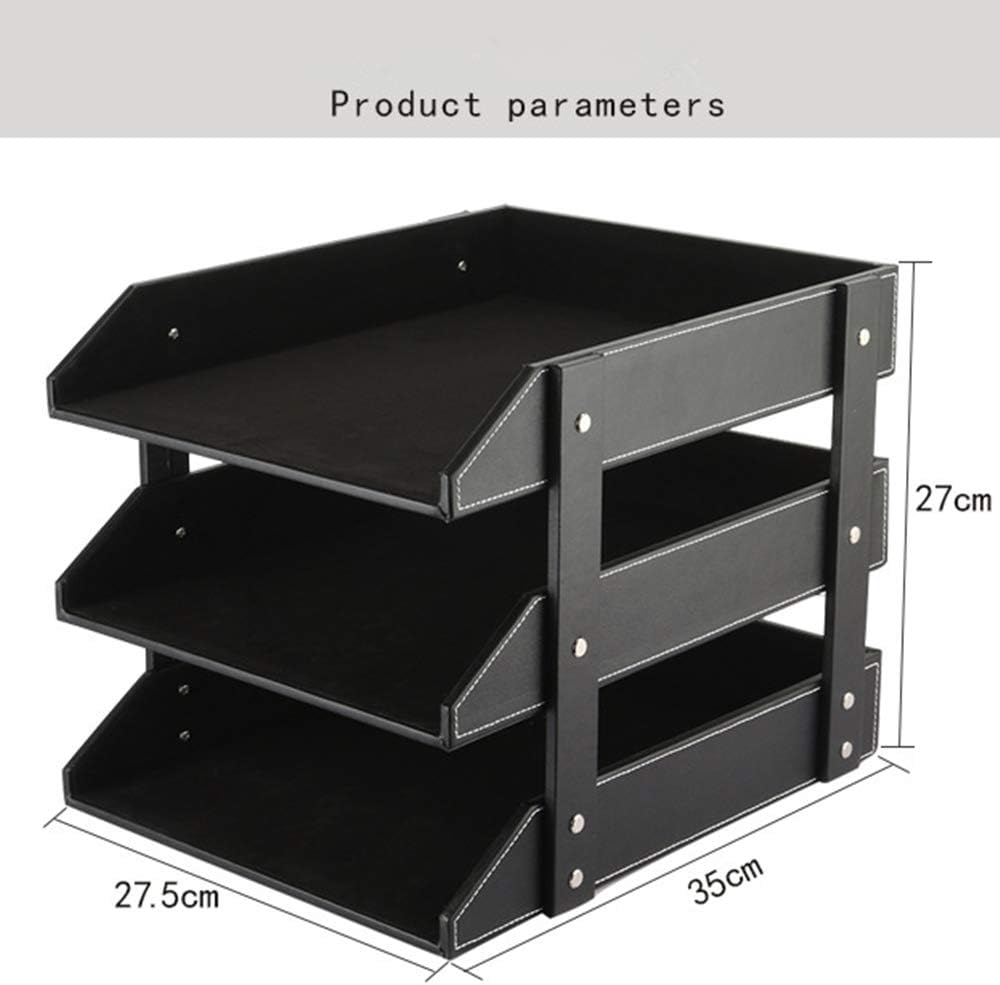 Leather Desk File Organizer, 3-Layer Stackable Tray, Used to Store documents, folders, Stationery, Magazines, Newspapers, Letters, and Other Home Office Sundries Desktop Organization Holder(Black)…