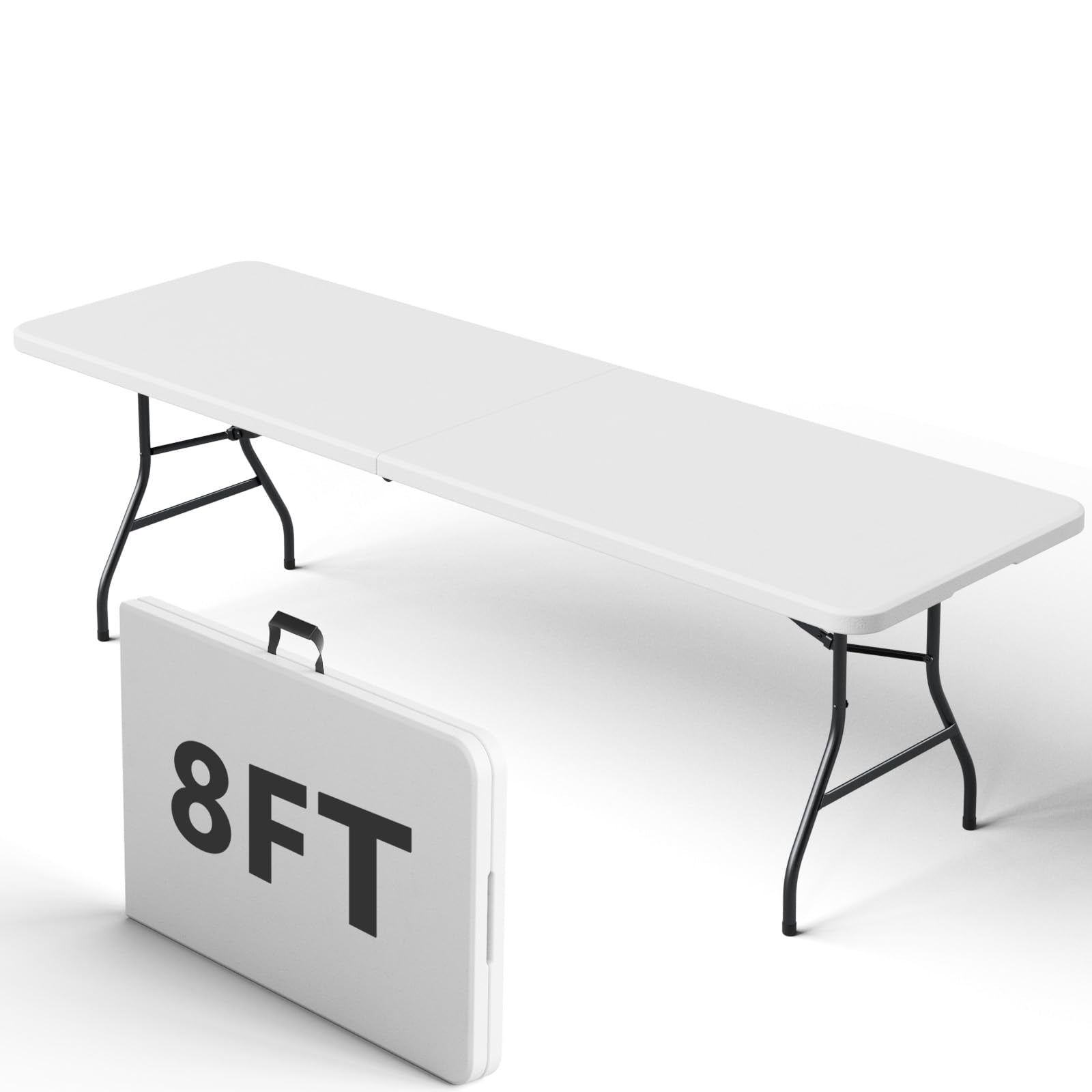 Folding Table, 4FT Foldable Picnic Table with Carrying Handle, Heavy Duty Fold-in-Half Portable Table for Weddings, Camping, RV Travel, Parties, BBQs, and Indoor Use, Easy to Fold and Store, Khaki