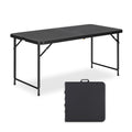 4ft Folding Table with Adjustable Height, 3-Level Foldable Table with HDPE Top & Steel Legs, Portable 4 Foot Folding Table for Picnic, Party, Craft, Indoor Outdoor Use, Black