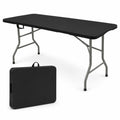Set of 2 Folding Table 6 FT Lightweight Camping Table White Portable Plastic Rectangular Outdoor Dining Table Steel Legs Fold-in-Half with Carrying Handle for Indoor,Picnic,Party,Wedding,Events