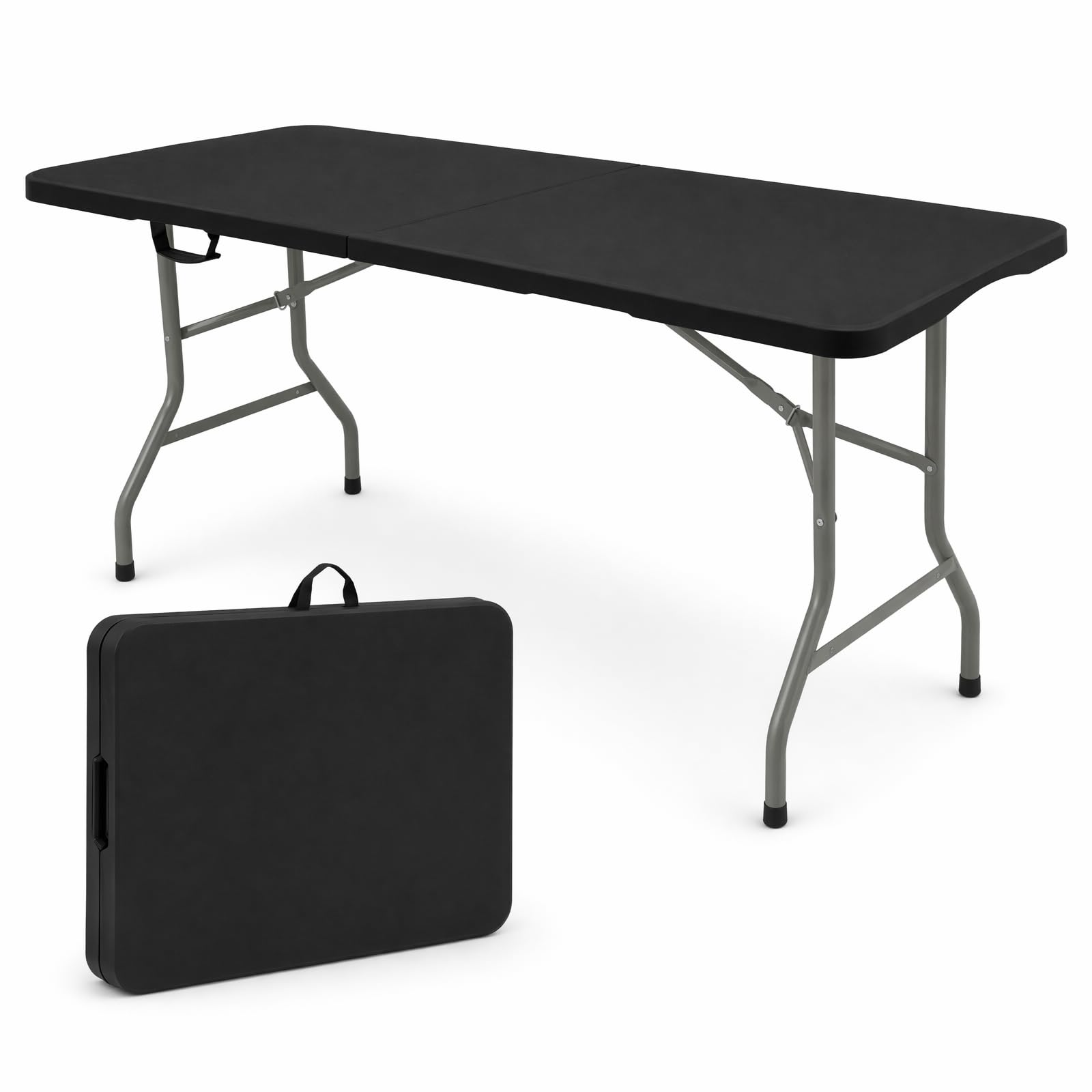 Set of 2 Folding Table 6 FT Lightweight Camping Table White Portable Plastic Rectangular Outdoor Dining Table Steel Legs Fold-in-Half with Carrying Handle for Indoor,Picnic,Party,Wedding,Events
