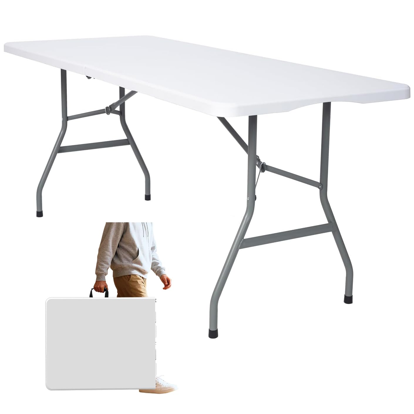 Folding Table 6ft Foldable Table with Built in Handle & Steel Legs / 6FT Heavy Duty Folding Portable,Perfect for Party, Dining Indoor/Outdoor Events, Tailgating & Backyard BBQ, Black
