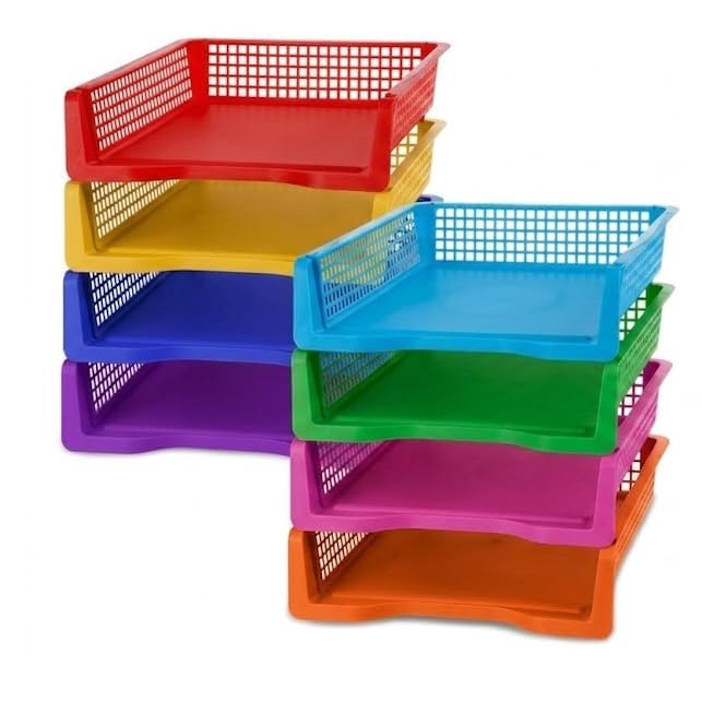 8 Pack Boho Plastic Turn in Paper Trays for Classroom Storage Bin Basket Organizers for School Teacher Supplies Classroom Office Home Organization Storage Tray Holds 4A Paper File Document
