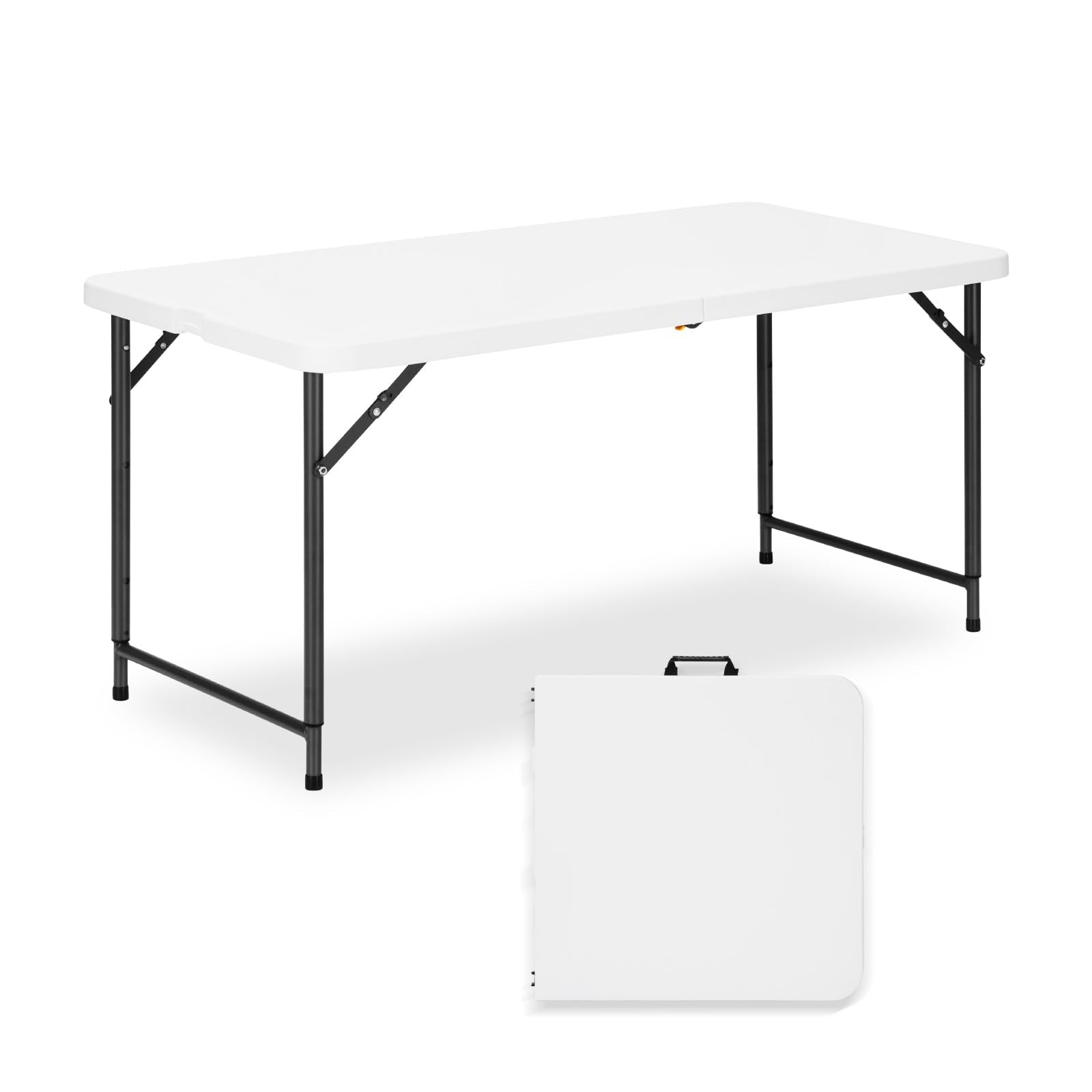 4ft Folding Table with Adjustable Height, 3-Level Foldable Table with HDPE Top & Steel Legs, Portable 4 Foot Folding Table for Picnic, Party, Craft, Indoor Outdoor Use, Black