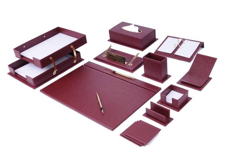 Desk Organizers - Desk Accessories - Leather Desk Organizer - Bonded Leather Desk Set - Home Office Accessories - Desk Supplies - Leather Desk Set - Office Accessories - 14 PCS (Black)