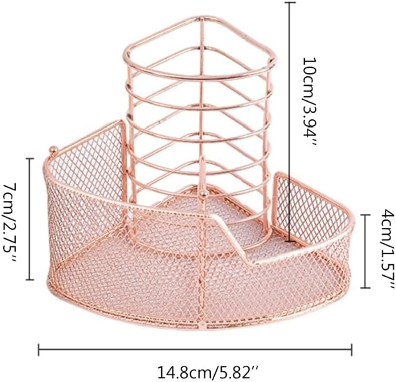 Rose Gold Mesh Pen Holder Triangular Metal Stationery Storage Rack 3 Compartments (Color : Gray, Size : 14.8x10cm) (Rose gold 14.8x10cm)