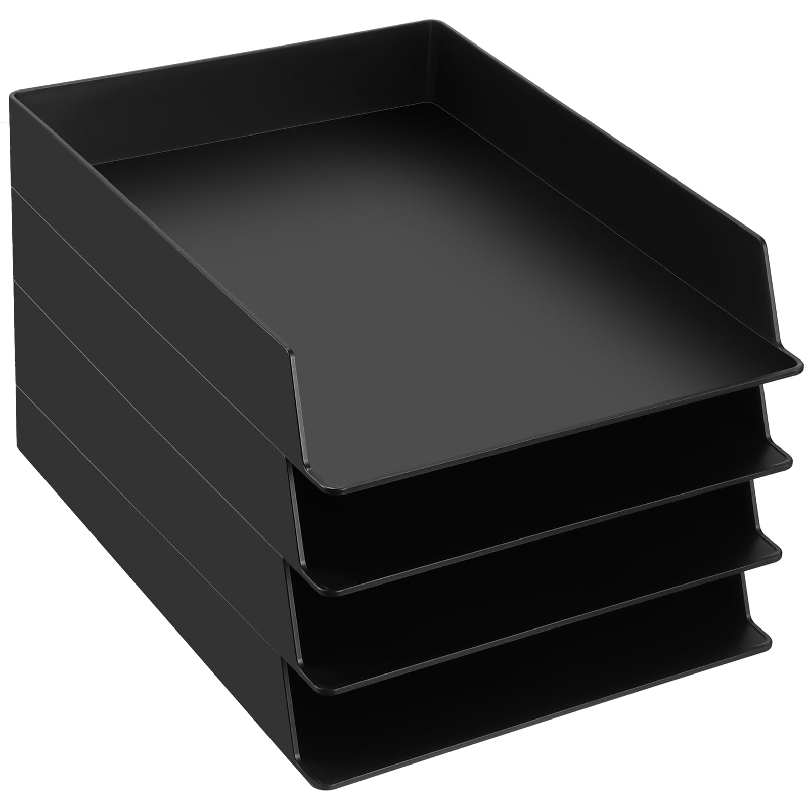 Wenqik 12 Pcs Stackable Paper Trays Rectangular Plastic Desk Holder Desktop Document File Organizer Storage Letter for Office Classroom (Black)