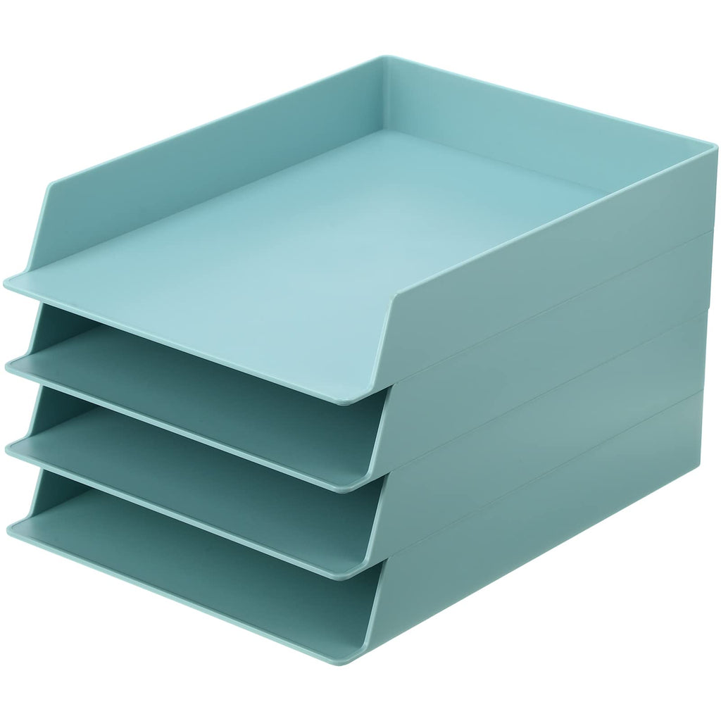 Tatuo 8 Pack Stackable Paper Trays Plastic Letter Tray Desk Organizer Paper Holder Organizer Storage Office Desk Accessories for Classroom Magazine File Documents 12.8 x 9.45 x 1.97, Blue Green