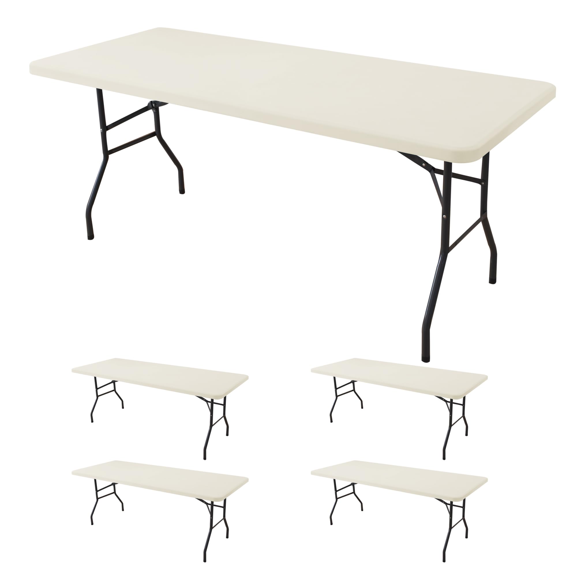 Fitted Tablecloth for 6 Foot Rectangle Tables-6 Pack Black Elastic Outdoor Picnic Table Cover-Spandex Stretch Folding Table Cloths 6 ft for Camping Dining Room Patio Kitchen Banquet Party