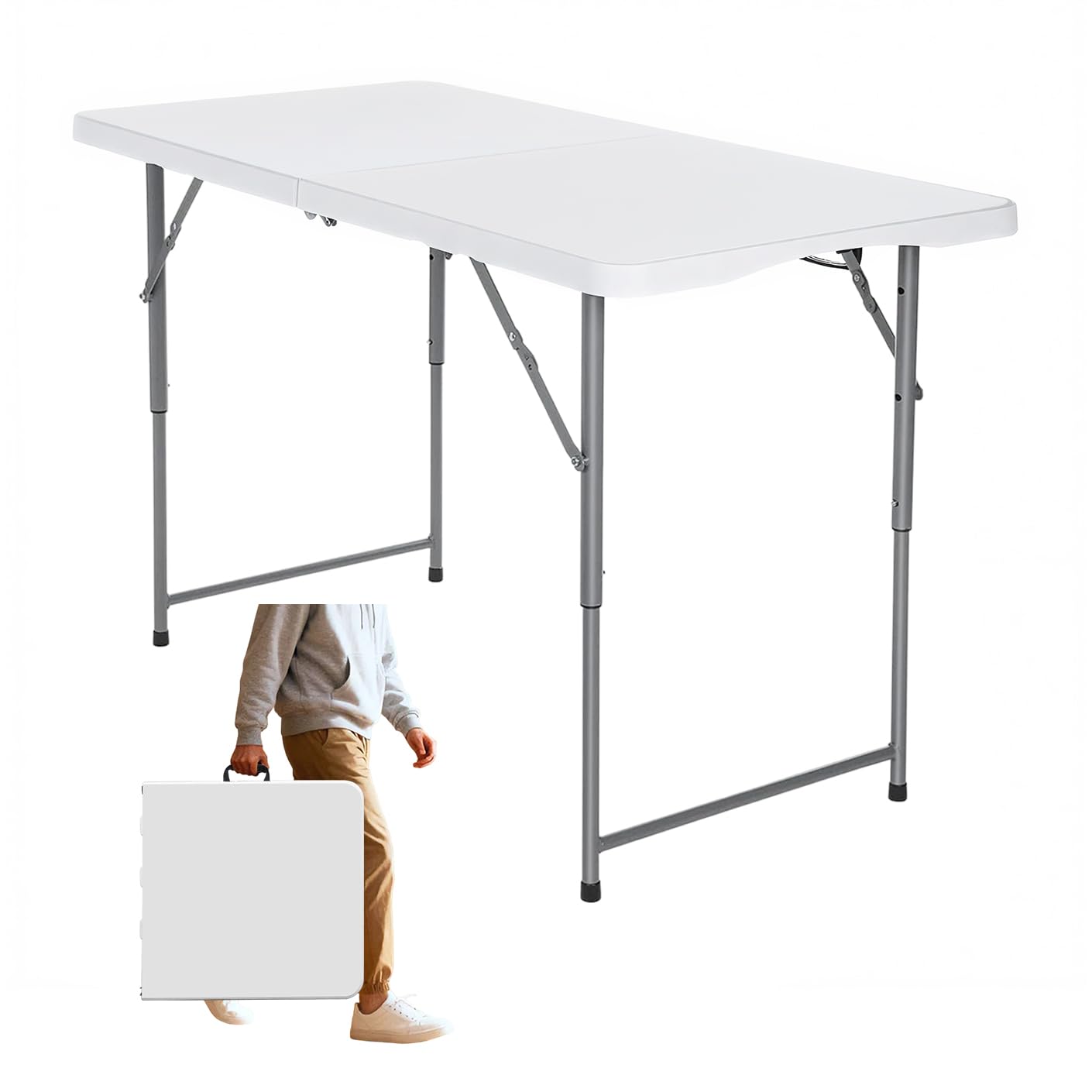 Folding Table 6ft Foldable Table with Built in Handle & Steel Legs / 6FT Heavy Duty Folding Portable,Perfect for Party, Dining Indoor/Outdoor Events, Tailgating & Backyard BBQ, Black