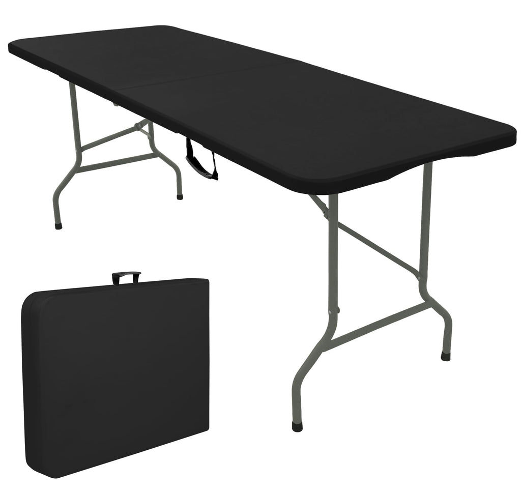Set of 2 Folding Tables with Carrying Handle Lightweight Rectangular Portable Plastic Camping Table Steel Legs for Party, Dining, Wedding, Events, Picnic Indoor, Outdoor (5.85FT, White)