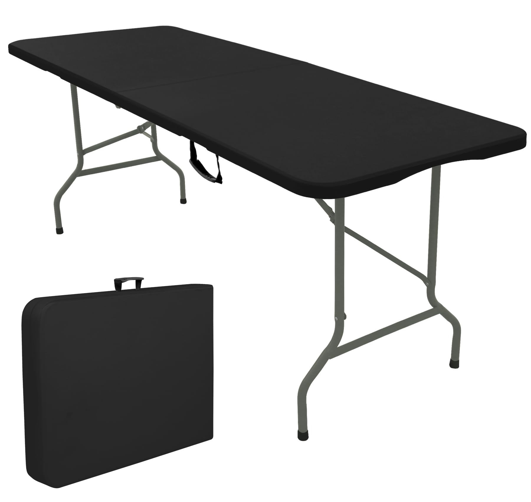 Set of 2 Folding Tables with Carrying Handle Lightweight Rectangular Portable Plastic Camping Table Steel Legs for Party, Dining, Wedding, Events, Picnic Indoor, Outdoor (5.85FT, White)