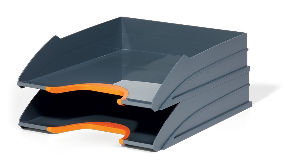 Durable VARICOLOR Gray Letter Tray - Set of 5 Stackable Color Coded Letter Trays - Letter Size Files - Perfect for Storing Documents and Paper Work