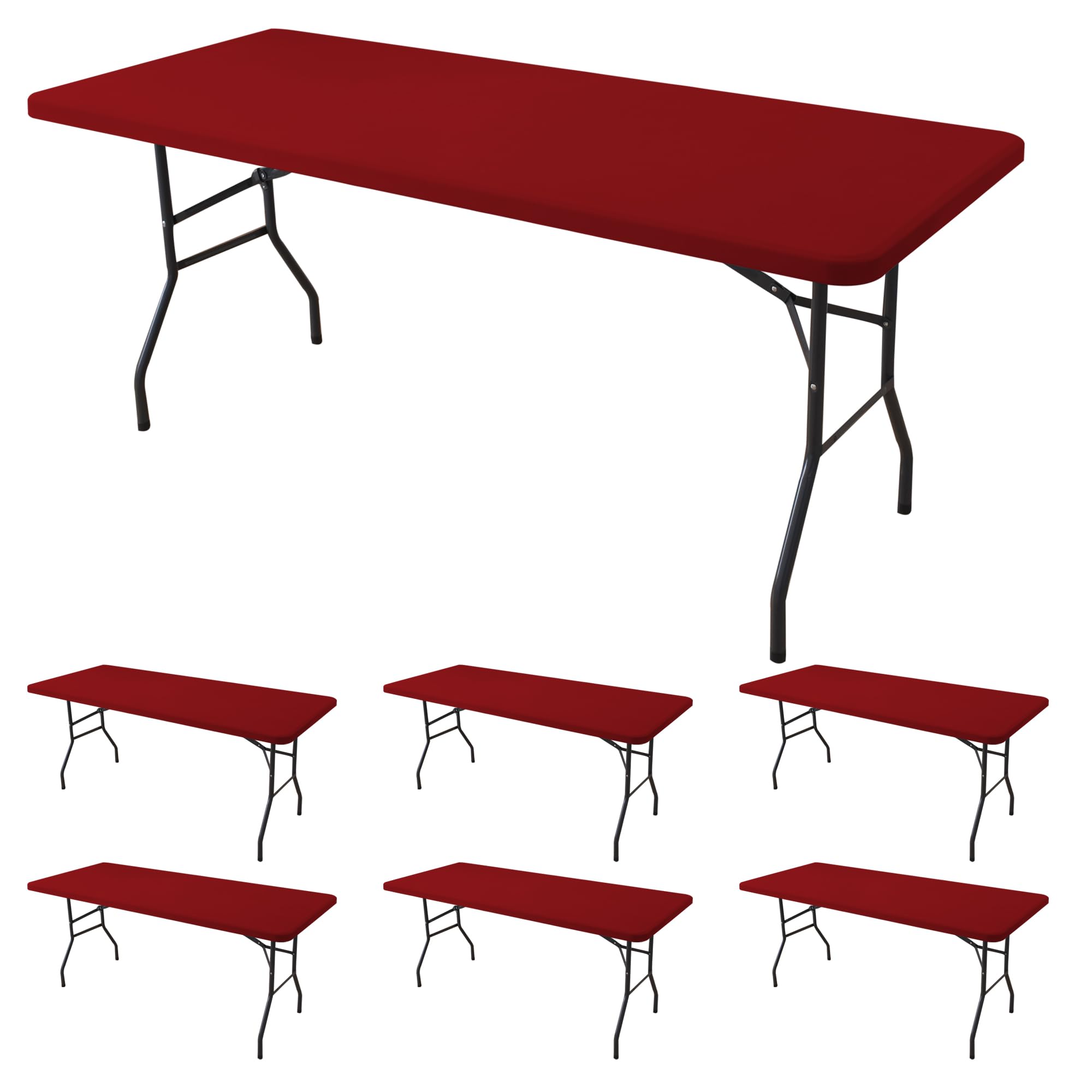 Fitted Tablecloth for 6 Foot Rectangle Tables-6 Pack Black Elastic Outdoor Picnic Table Cover-Spandex Stretch Folding Table Cloths 6 ft for Camping Dining Room Patio Kitchen Banquet Party