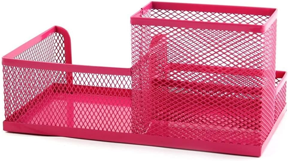 Students Office Desk Mesh 3 Compartments Metal Pen Holder Organizers