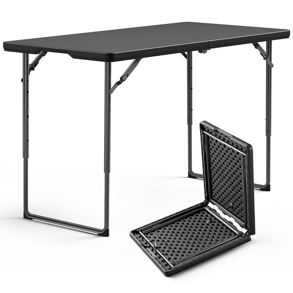 Folding Table, 4FT Foldable Picnic Table with Carrying Handle, Heavy Duty Fold-in-Half Portable Table for Weddings, Camping, RV Travel, Parties, BBQs, and Indoor Use, Easy to Fold and Store, Khaki