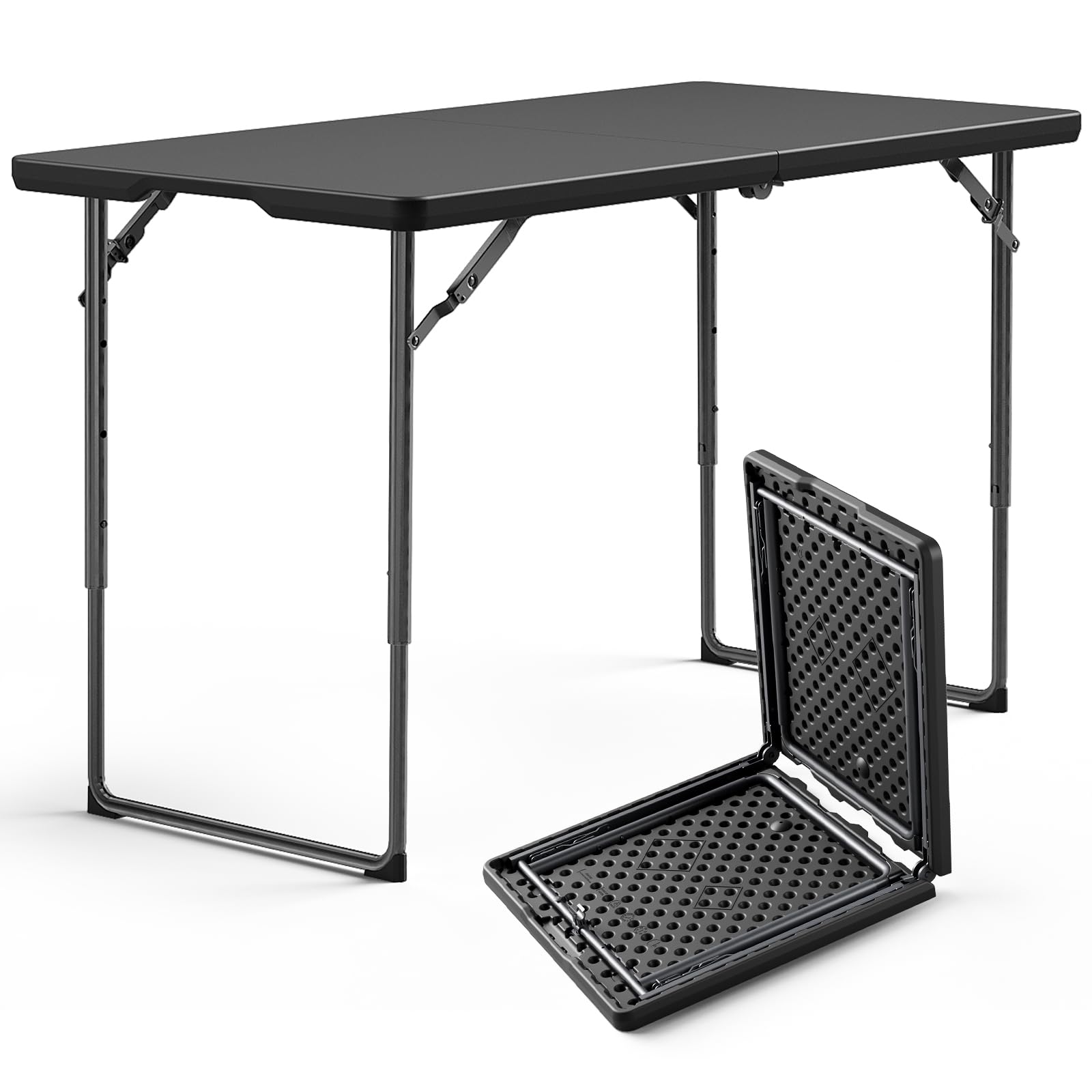 Folding Table, 4FT Foldable Picnic Table with Carrying Handle, Heavy Duty Fold-in-Half Portable Table for Weddings, Camping, RV Travel, Parties, BBQs, and Indoor Use, Easy to Fold and Store, Khaki