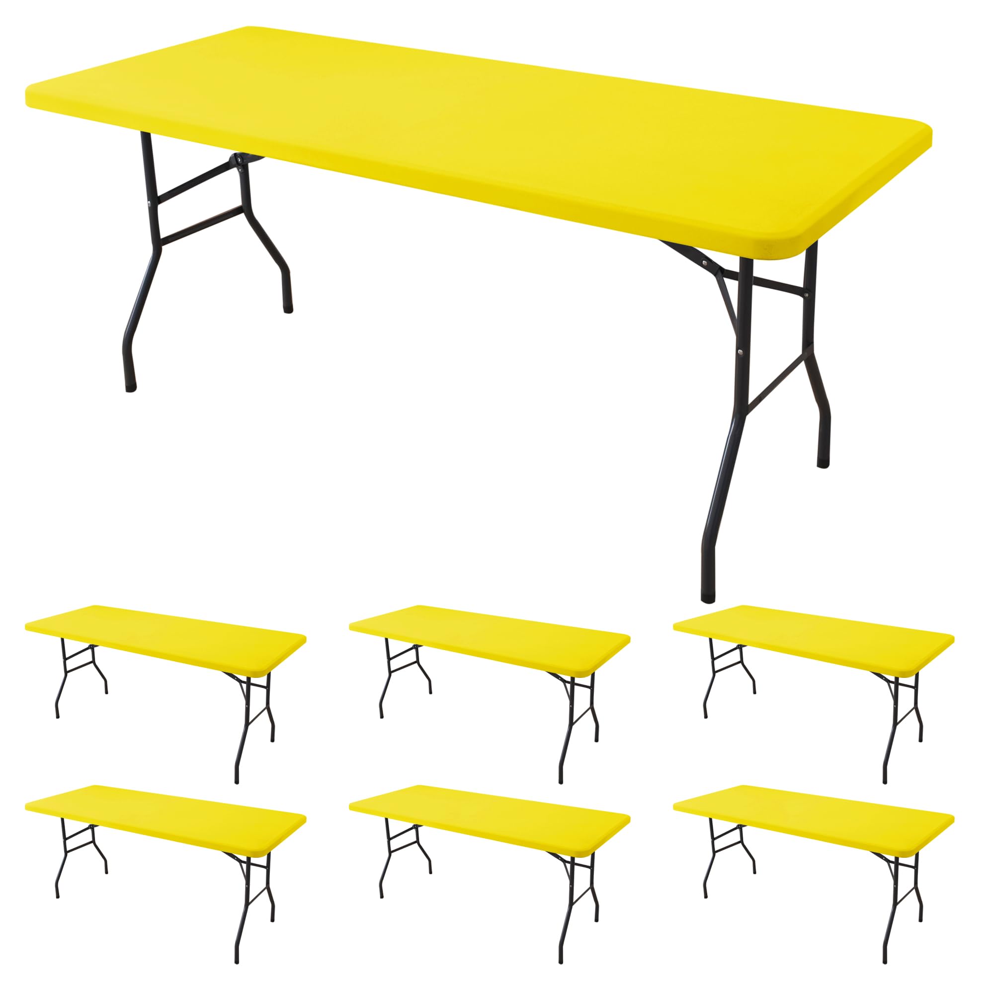 Fitted Tablecloth for 6 Foot Rectangle Tables-6 Pack Black Elastic Outdoor Picnic Table Cover-Spandex Stretch Folding Table Cloths 6 ft for Camping Dining Room Patio Kitchen Banquet Party