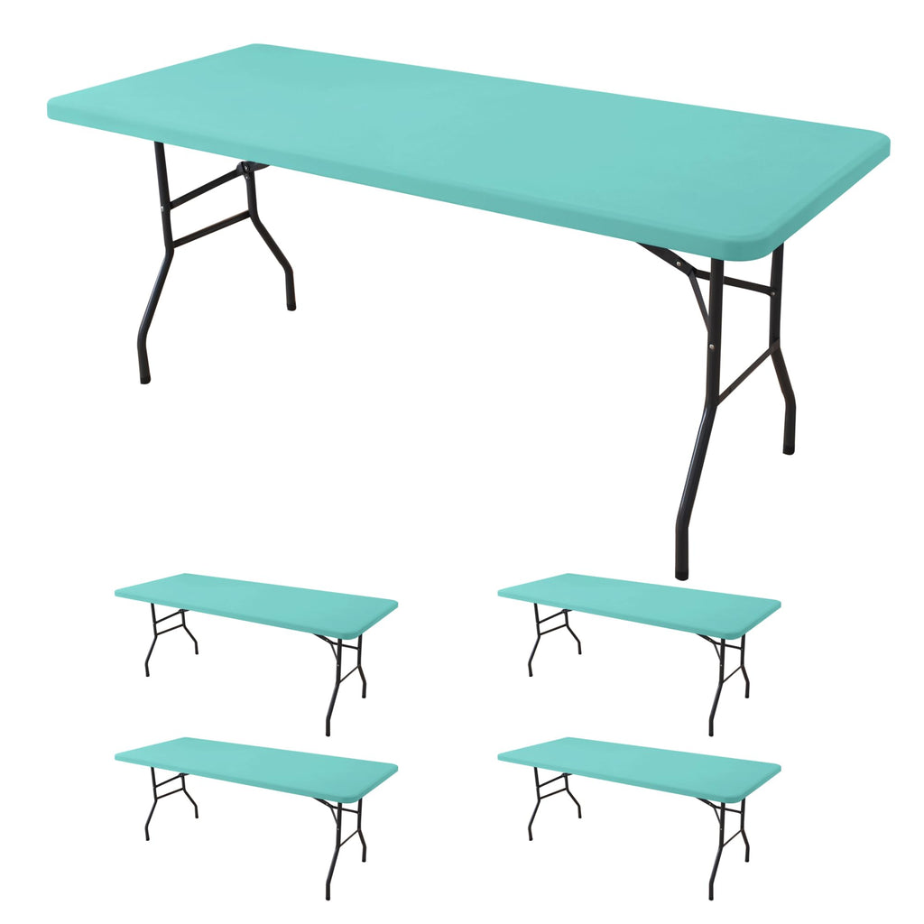 Fitted Tablecloth for 6 Foot Rectangle Tables-6 Pack Black Elastic Outdoor Picnic Table Cover-Spandex Stretch Folding Table Cloths 6 ft for Camping Dining Room Patio Kitchen Banquet Party
