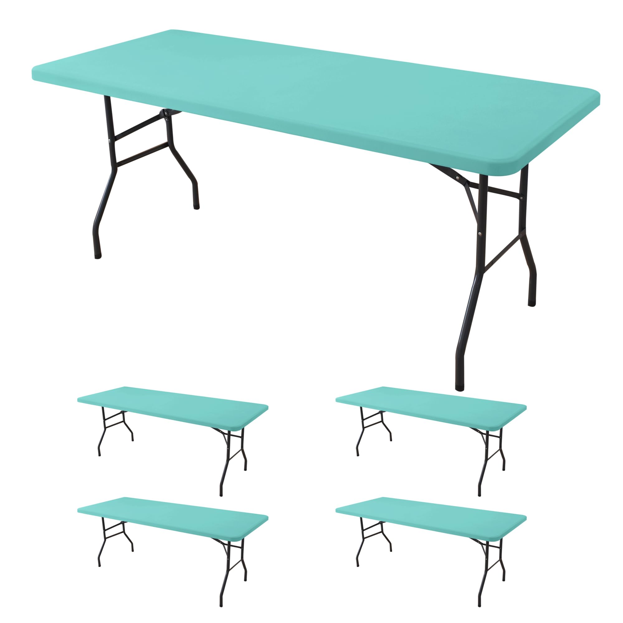 Fitted Tablecloth for 6 Foot Rectangle Tables-6 Pack Black Elastic Outdoor Picnic Table Cover-Spandex Stretch Folding Table Cloths 6 ft for Camping Dining Room Patio Kitchen Banquet Party