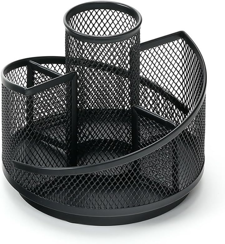 Rotating Pen Holder Mesh Pencil Cup Metal Desk Organizer Cosmetic Makeup Brush for Girl Women Bathroom Vanity