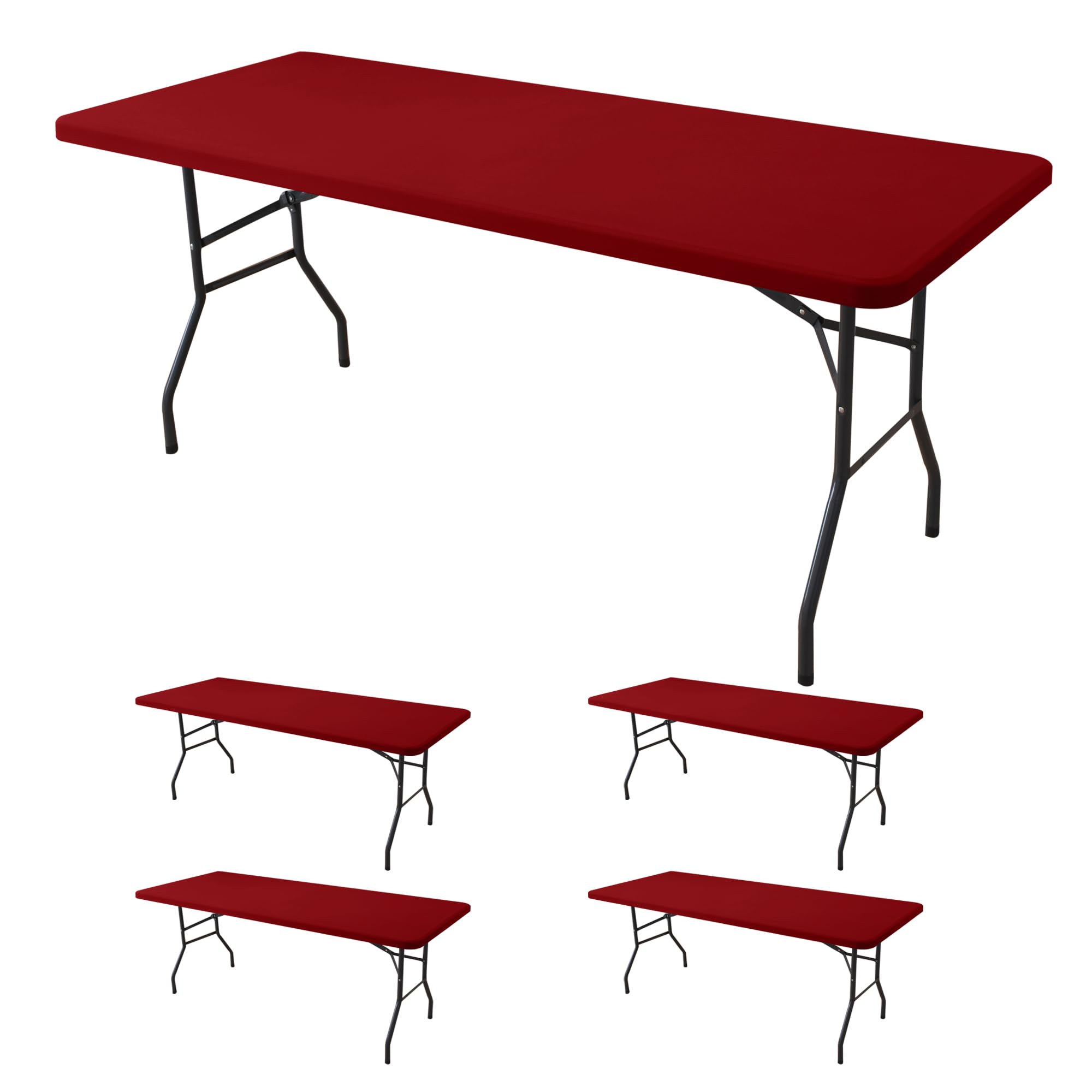 Fitted Tablecloth for 6 Foot Rectangle Tables-6 Pack Black Elastic Outdoor Picnic Table Cover-Spandex Stretch Folding Table Cloths 6 ft for Camping Dining Room Patio Kitchen Banquet Party