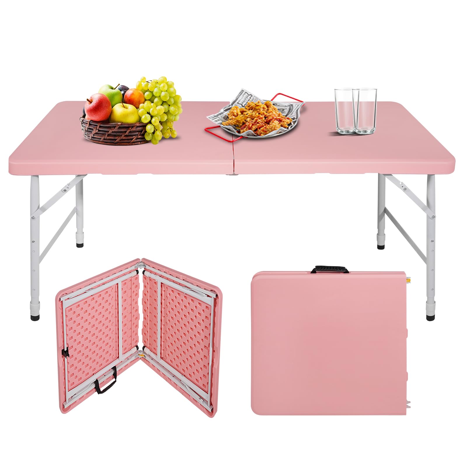 Portable Plastic Folding Table 4ft/6ft/8ft Heavy Duty White Black Picnic Dining Table Fold-in-Half for Camp Party Kitchen Indoor Outdoor