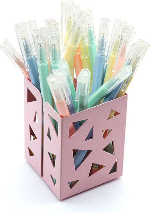 3Pcs Pink+White+Blue Hollow Pattern Metal Pen Pencil Pot Cup Holder Desk Container Organizer Makeup Brush Holder Gift for Office, Classroom, Home
