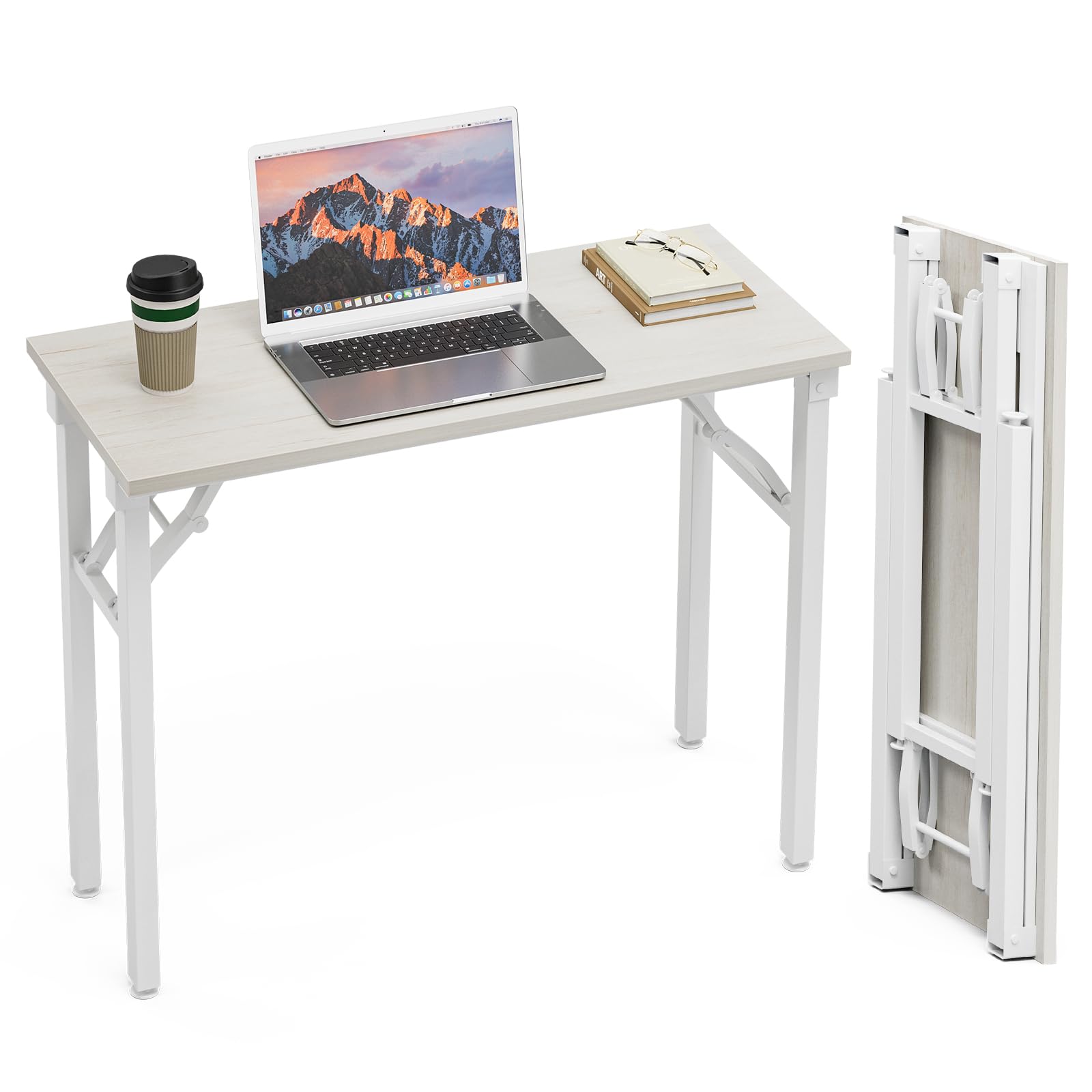 TEMI Small Computer Desk Folding Table - 35.8" Foldable Office Desk, No Assembly, Perfect for Small Spaces in Bedroom, Dorm, or Apartment, Portable Mini Desk or Study Table with Compact Design, Brown