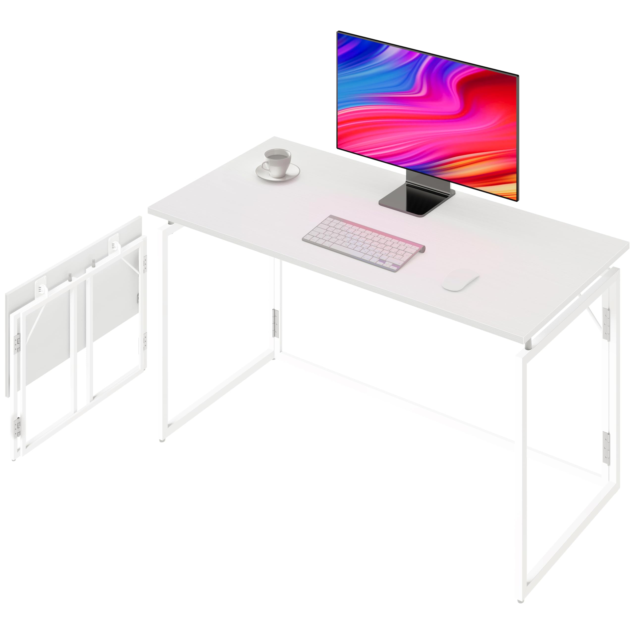 alawooder Folding Desk - 31.5" Wood Top Foldable Desk for Small Spaces | No Assembly Required Compact Desk for Home Office, Writing, and Study