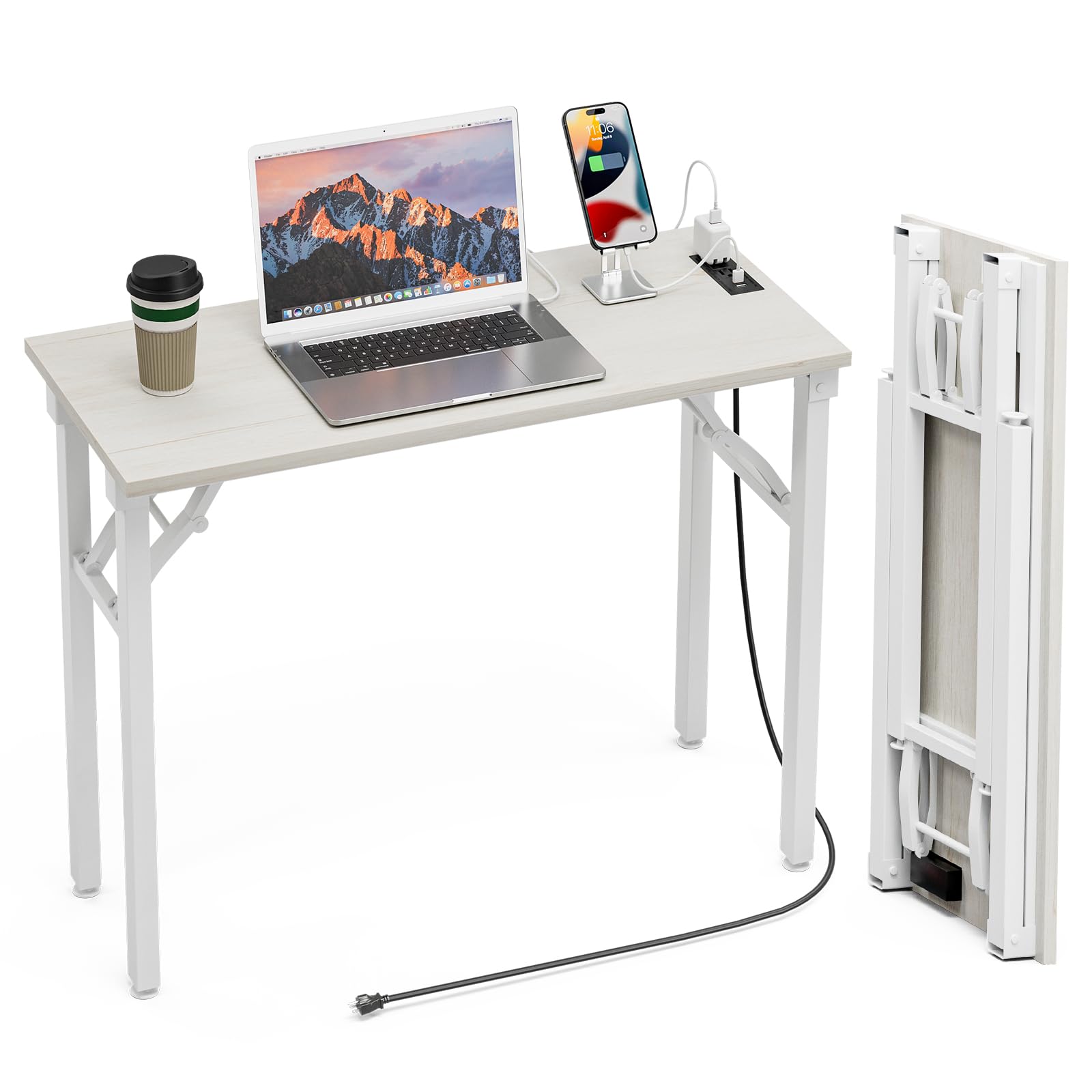 TEMI Small Computer Desk Folding Table - 35.8" Foldable Office Desk, No Assembly, Perfect for Small Spaces in Bedroom, Dorm, or Apartment, Portable Mini Desk or Study Table with Compact Design, Brown