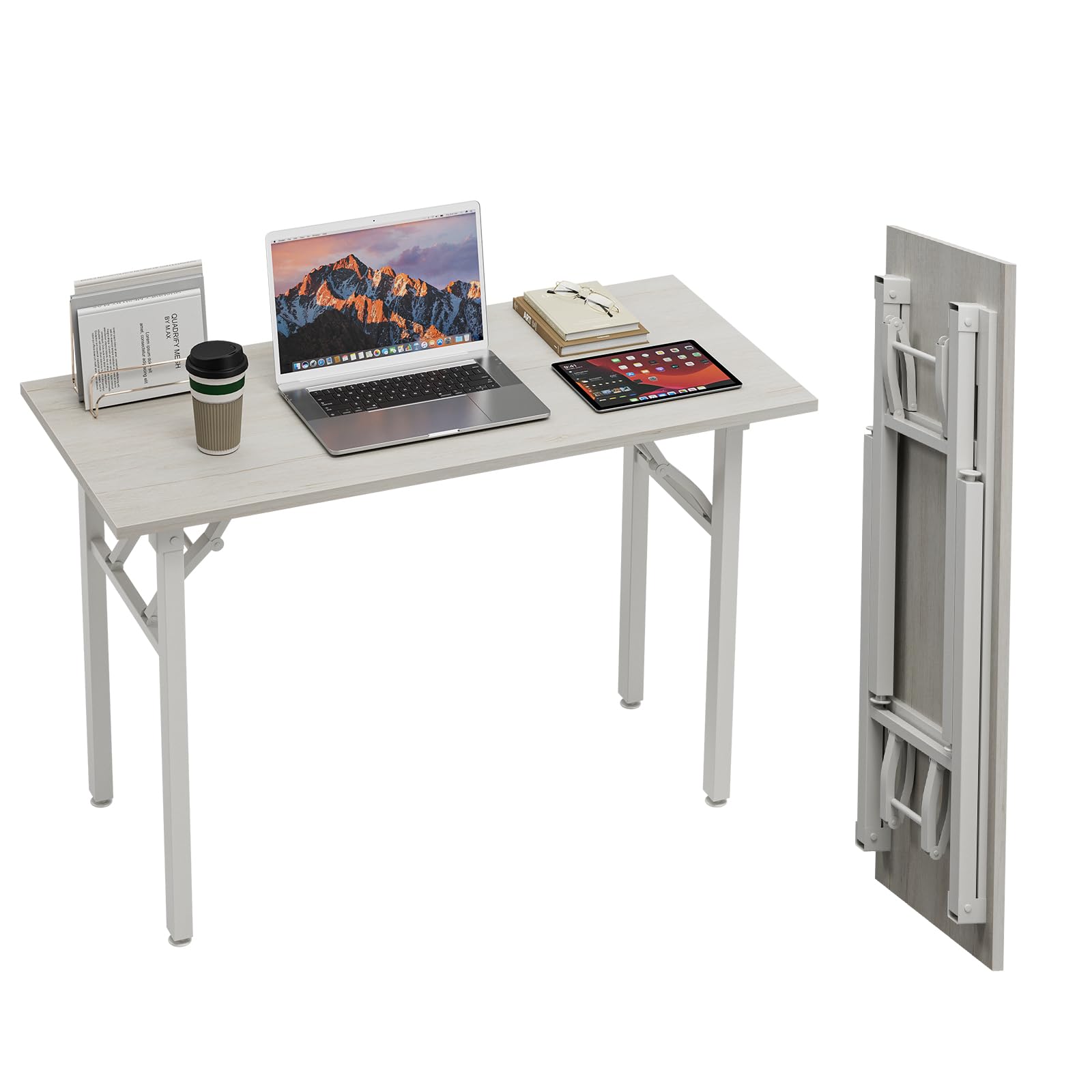 TEMI Small Computer Desk Folding Table - 35.8" Foldable Office Desk, No Assembly, Perfect for Small Spaces in Bedroom, Dorm, or Apartment, Portable Mini Desk or Study Table with Compact Design, Brown