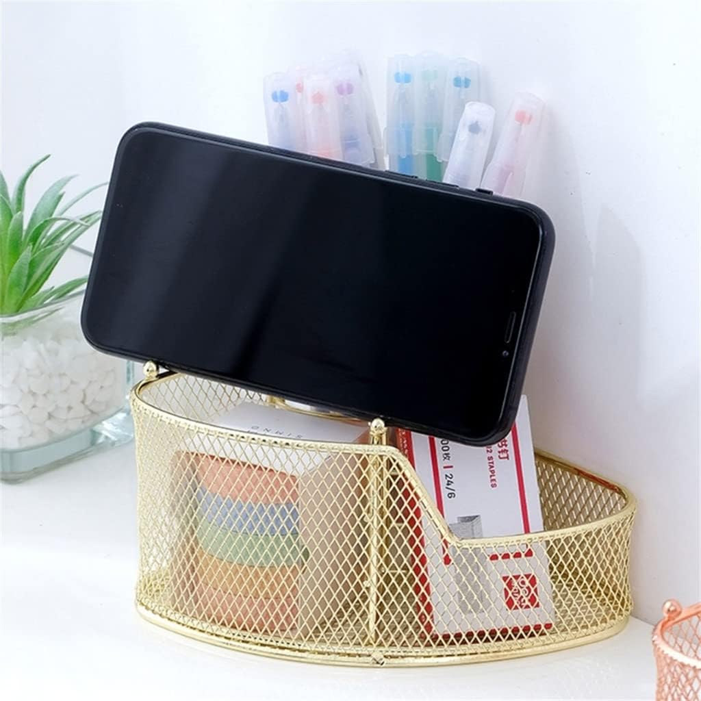 Rose Gold Mesh Pen Holder Triangular Metal Stationery Storage Rack 3 Compartments (Color : Gray, Size : 14.8x10cm) (Rose gold 14.8x10cm)