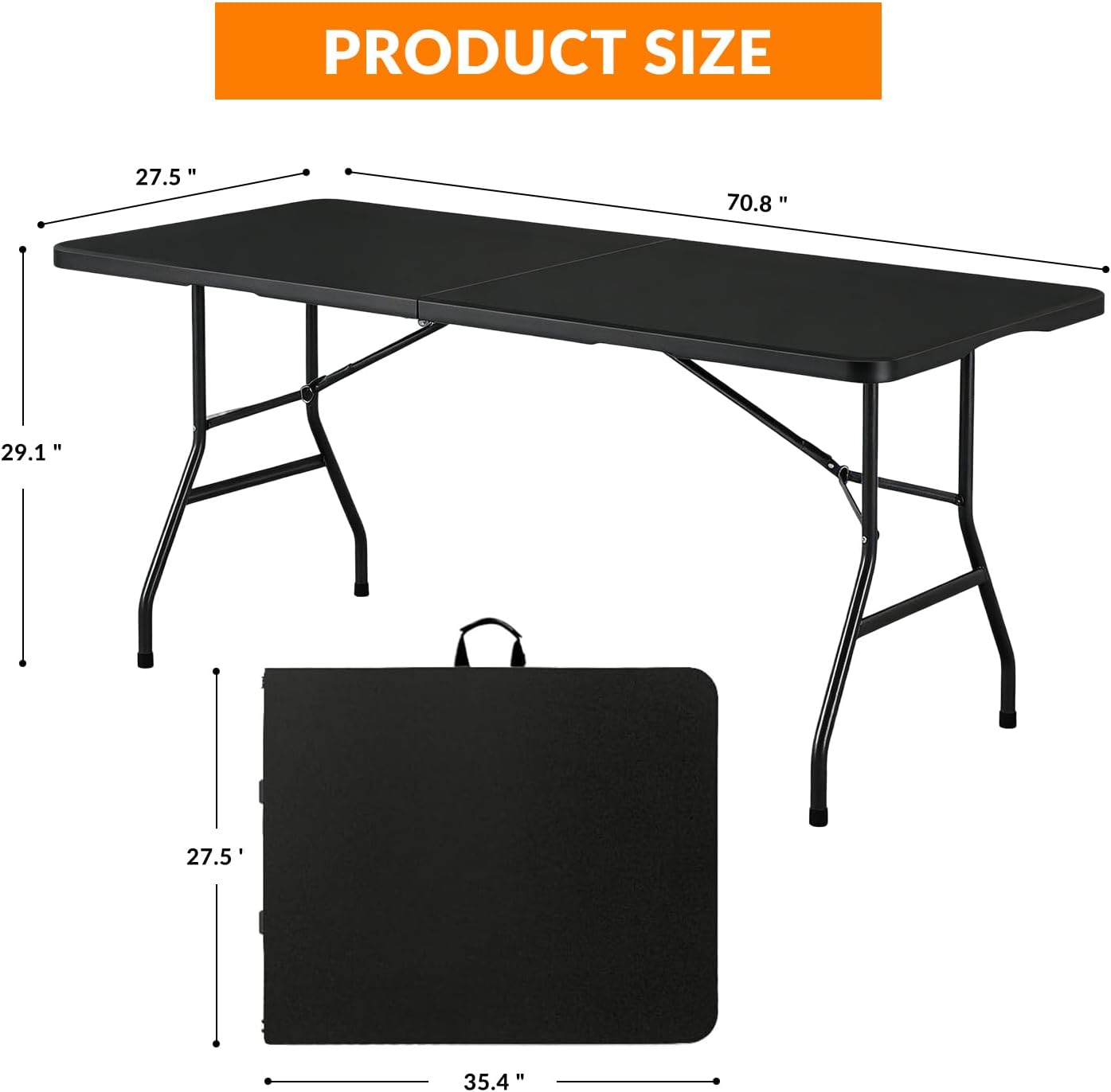 Lakhow Folding Table 6ft Heavy Duty Portable Plastic Fold-in-Half 6 Foot Foldable Table Indoor Outdoor with Parties, Camping Picnic,Folds in Half for Easy Storage, No Assembly Required, Black