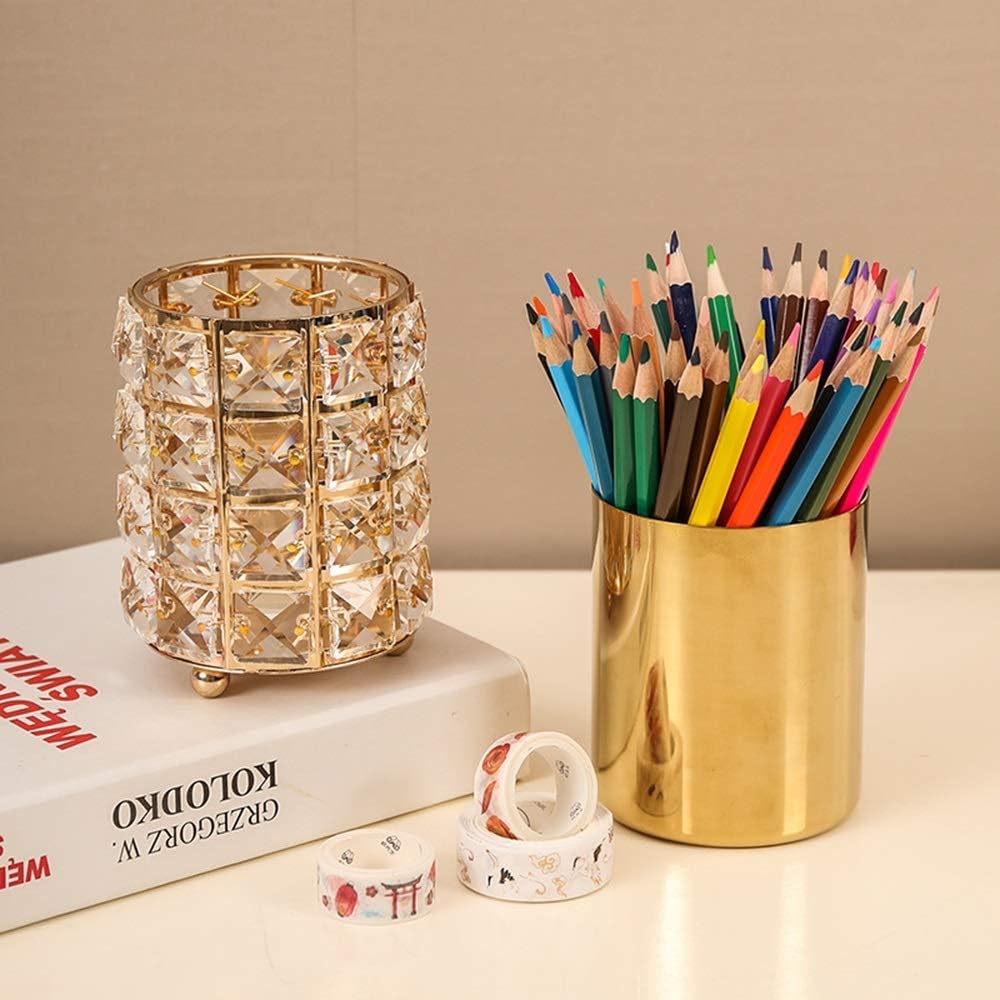 European Style Makeup Brushes Organiser Personality Glass Pencil & Pen Holder Display Metal Art Crafts Office & Home Decor Pen Holder Stand Gift for Friends,a