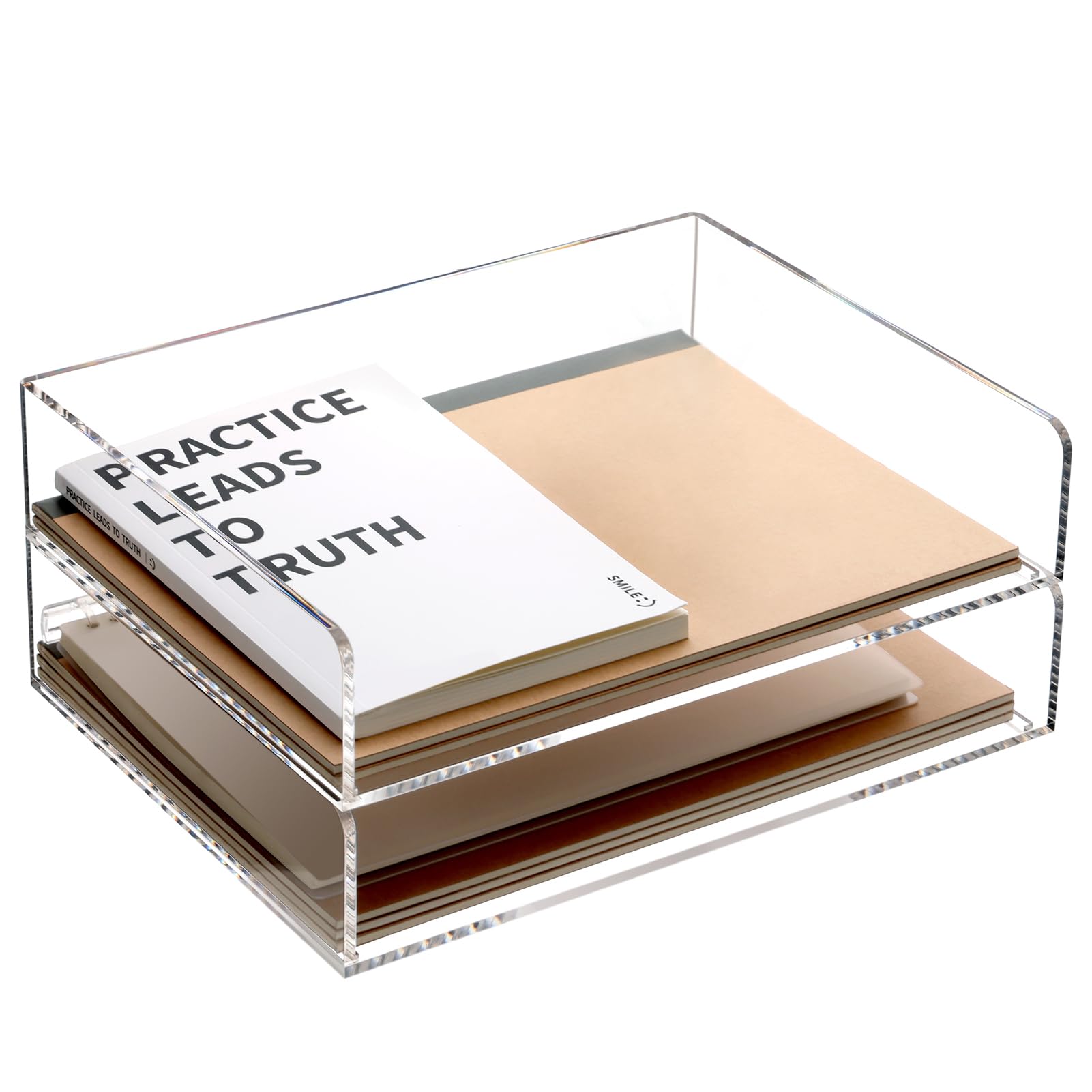 SANRUI Acrylic Stackable Letter Tray Clear Desk Paper Organizer 4-Tier Desk File Organizer Paper Sorter Holder Document Shelf Tray for Letter/A4,4-Pack