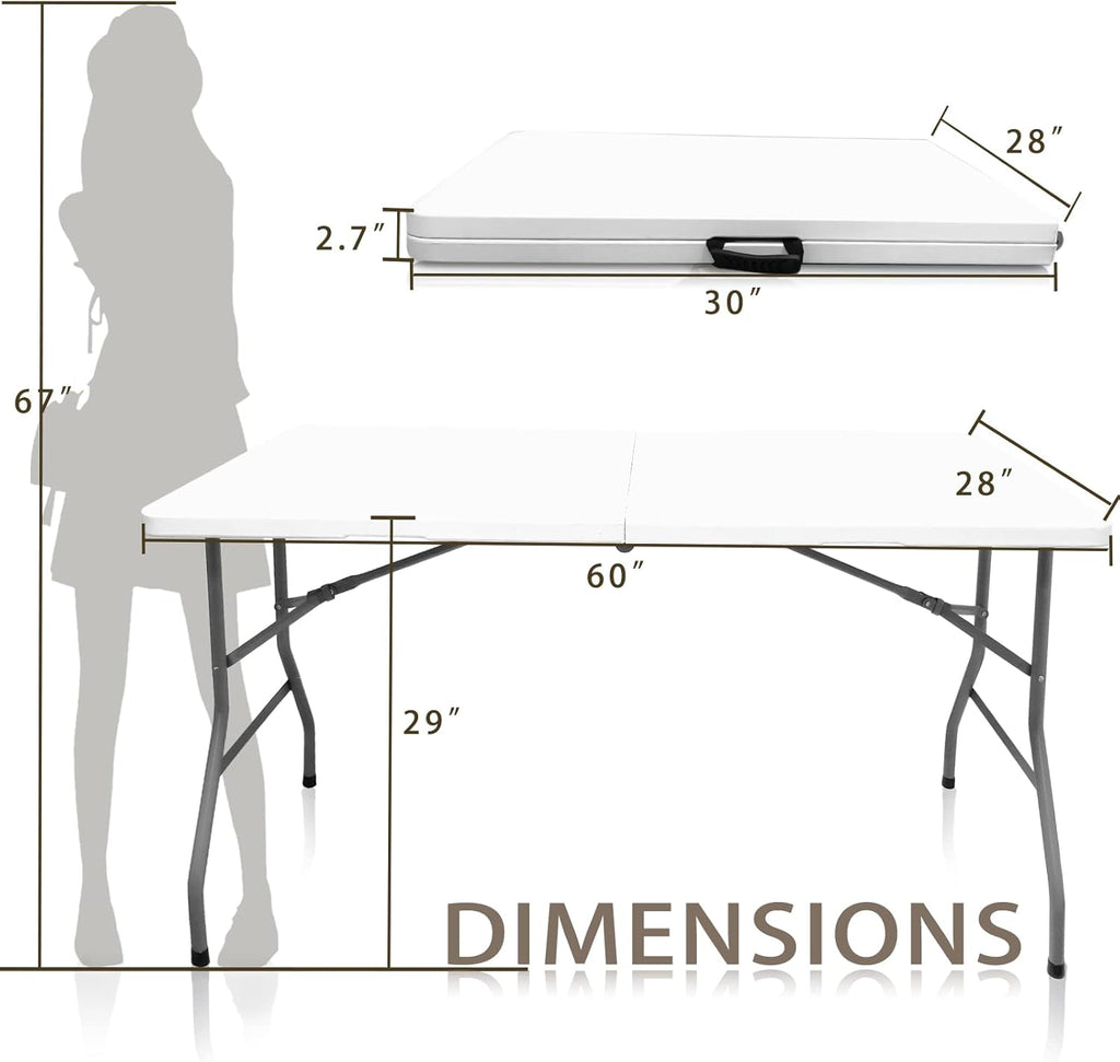 Plastic Folding Table, 5 FT Folding Table, Portable Tables for Dining Parties Card Picnic Camping