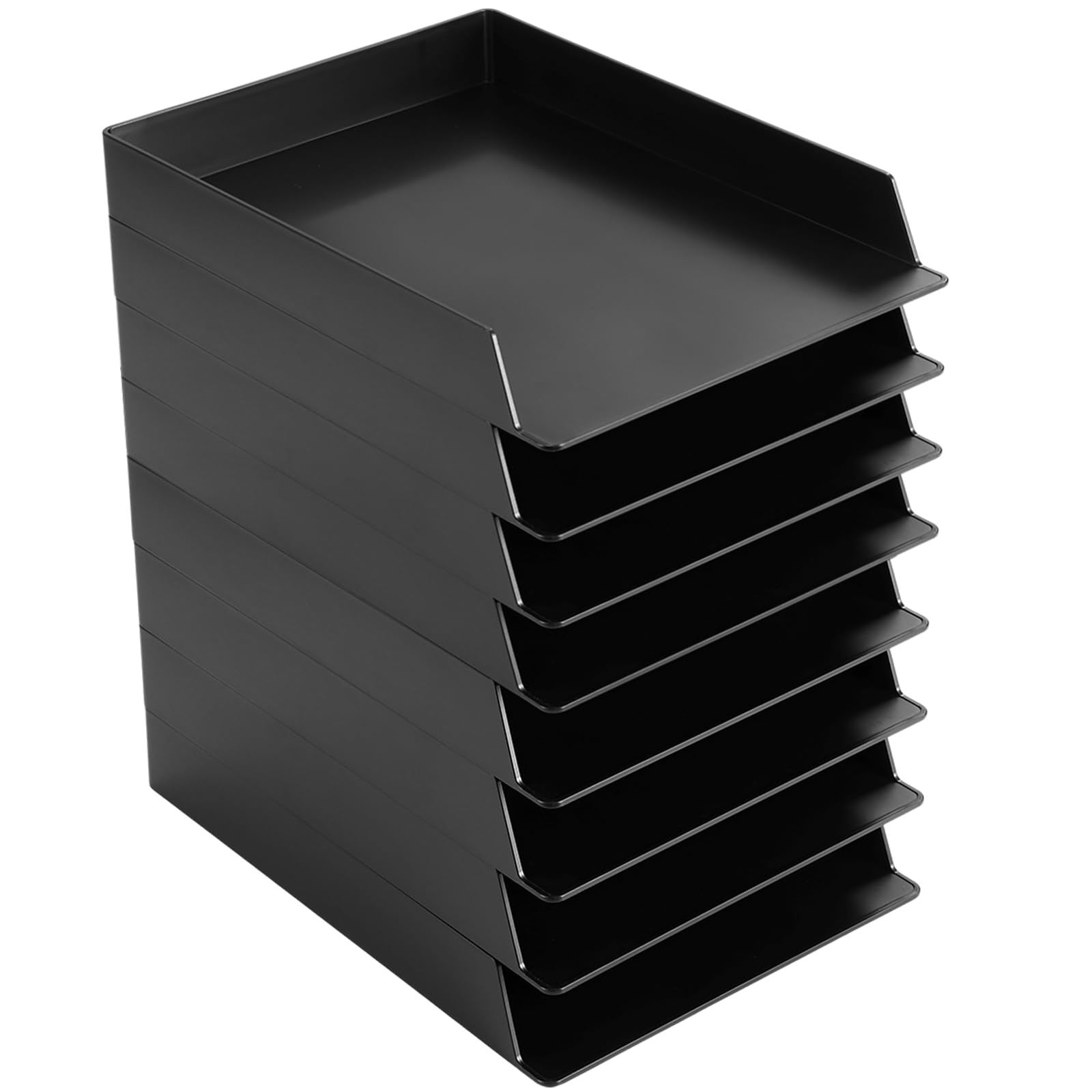 Wenqik 12 Pcs Stackable Paper Trays Rectangular Plastic Desk Holder Desktop Document File Organizer Storage Letter for Office Classroom (Black)