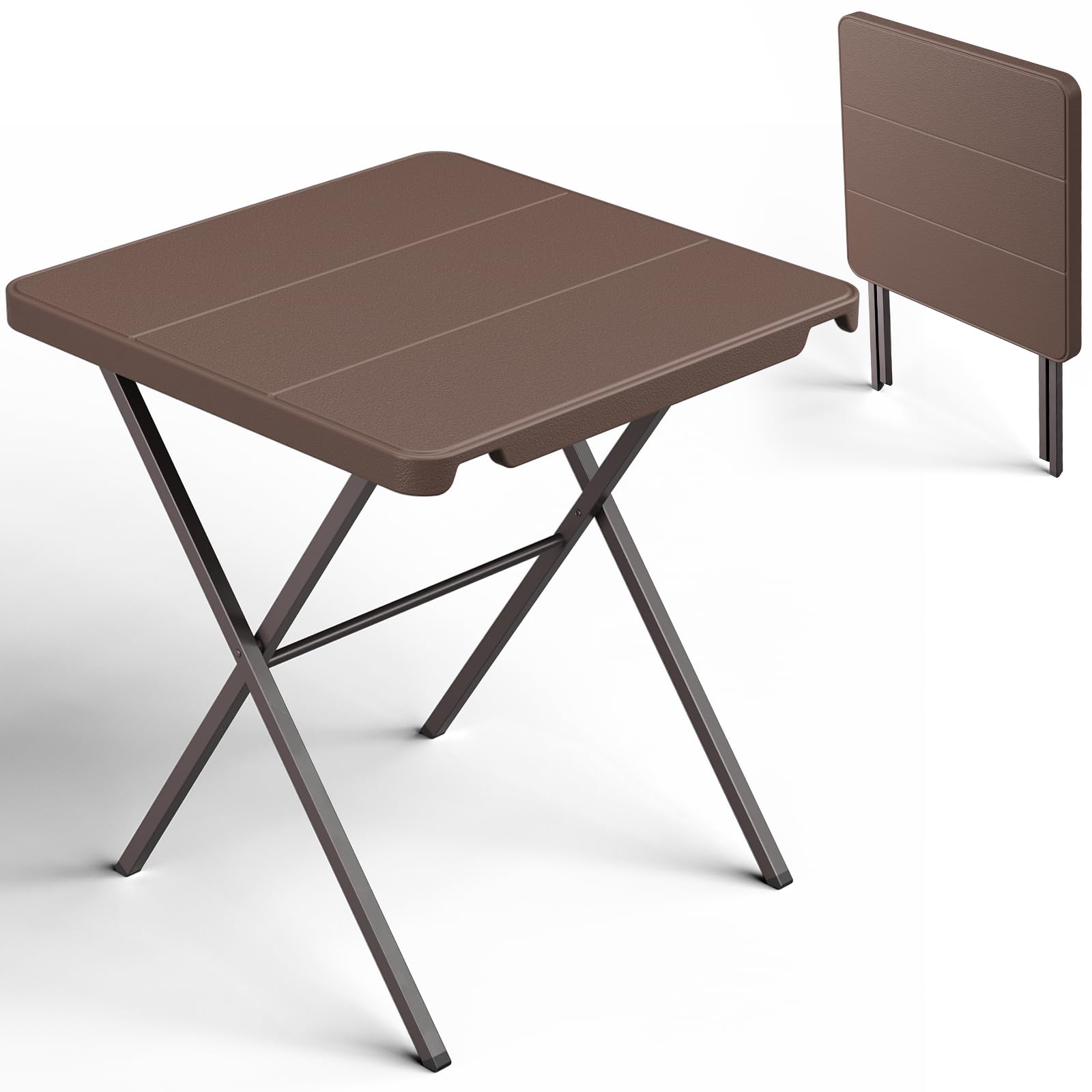 Folding Table, 4FT Foldable Picnic Table with Carrying Handle, Heavy Duty Fold-in-Half Portable Table for Weddings, Camping, RV Travel, Parties, BBQs, and Indoor Use, Easy to Fold and Store, Khaki